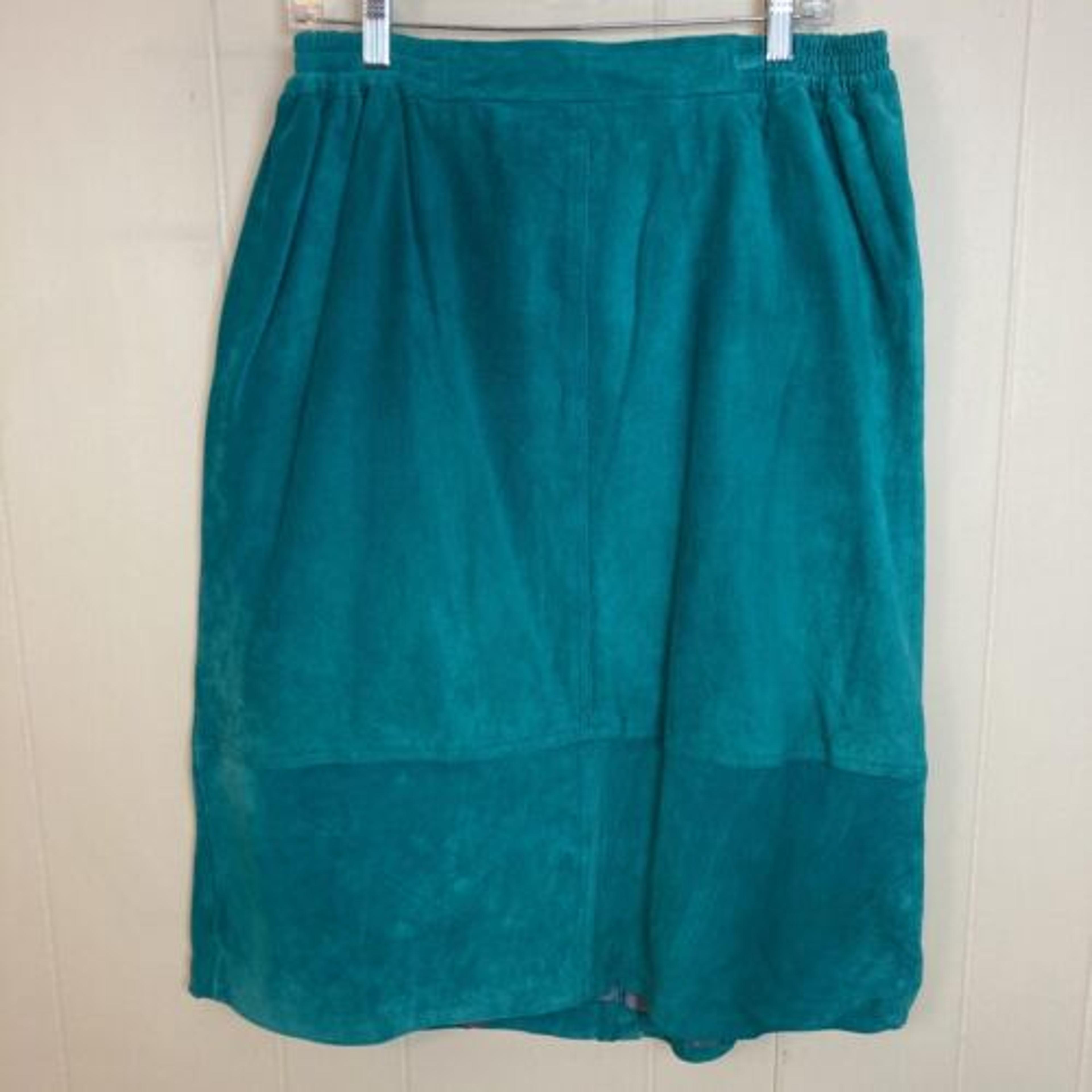 Vintage 80s 90s Suede Leather Teal Green Skirt XL NWT Grunge Festival Country | eBay