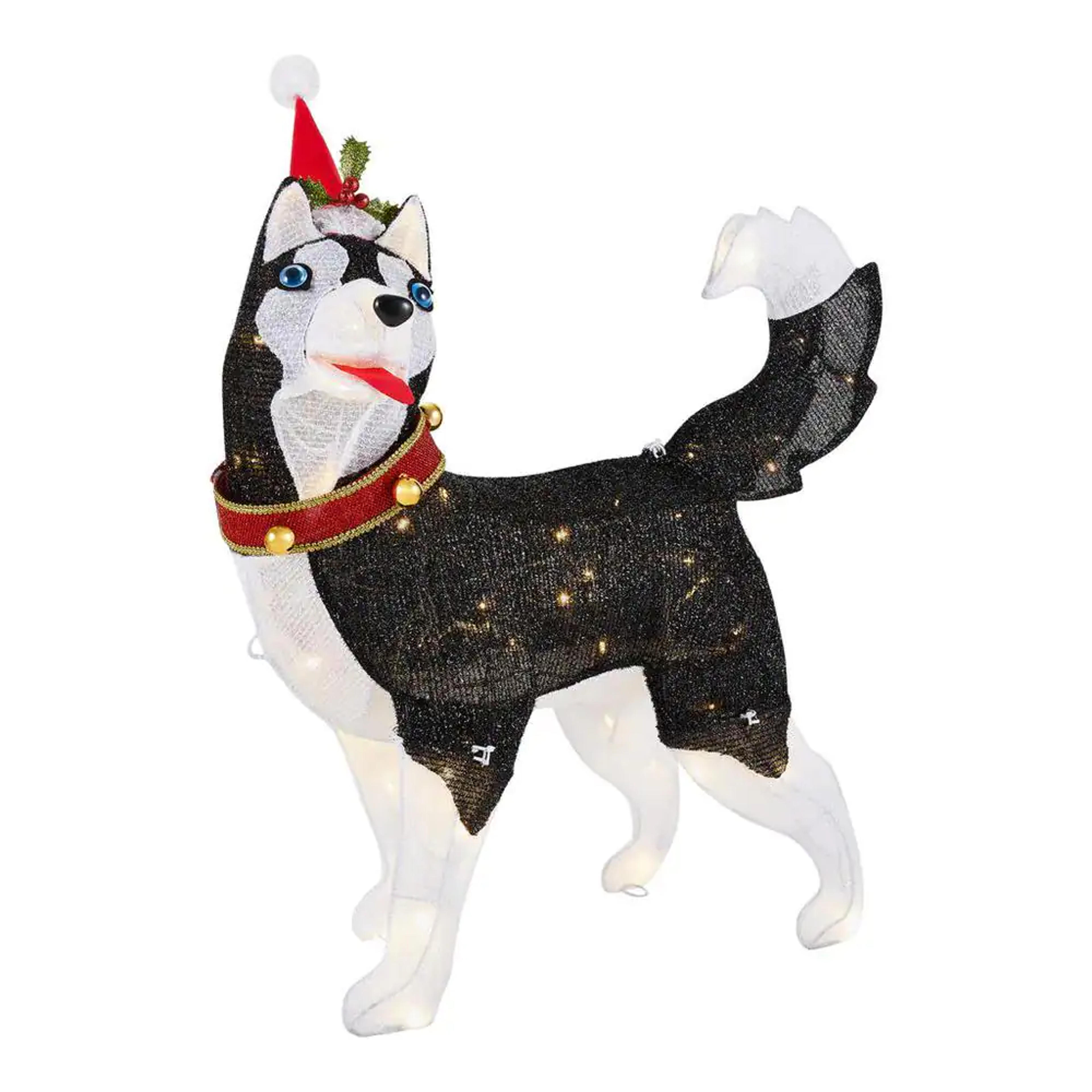 Home Accents Holiday 2.5 ft Warm White LED Husky with Hat Holiday Yard Decoration 22RT2152214 - The Home Depot