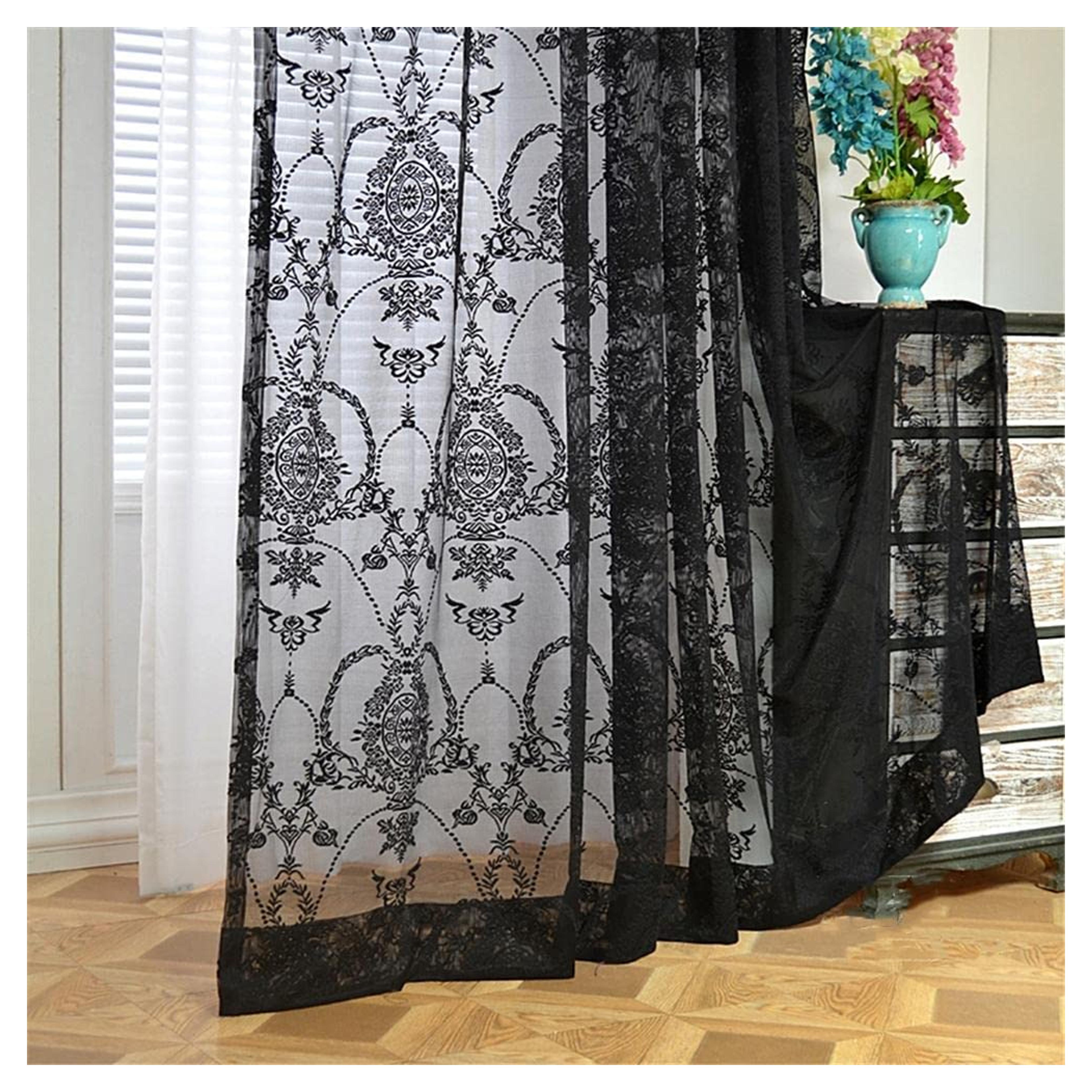 Amazon.com: CGYH Black Lace Curtain Sheer Rod Pocket Voile Drape Jacquard Embroidery European Floral for Glass Door Window Tulle Curtains for Living Room, 1 Panel W39 x 72 inch 39 x 72 in (W x L) (1 Piece) : Home & Kitchen