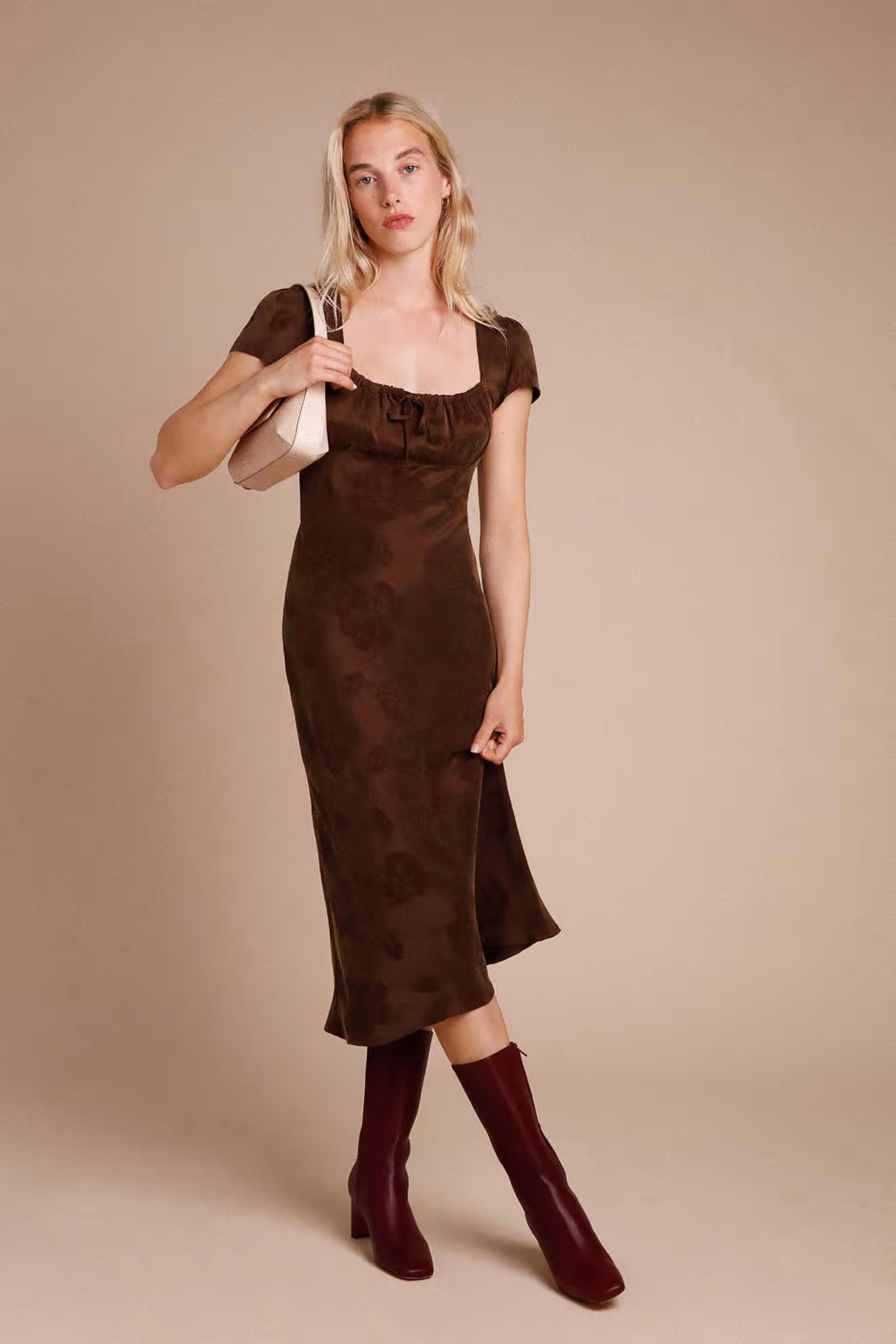 INES Dress Jacquard Marron | Rouje