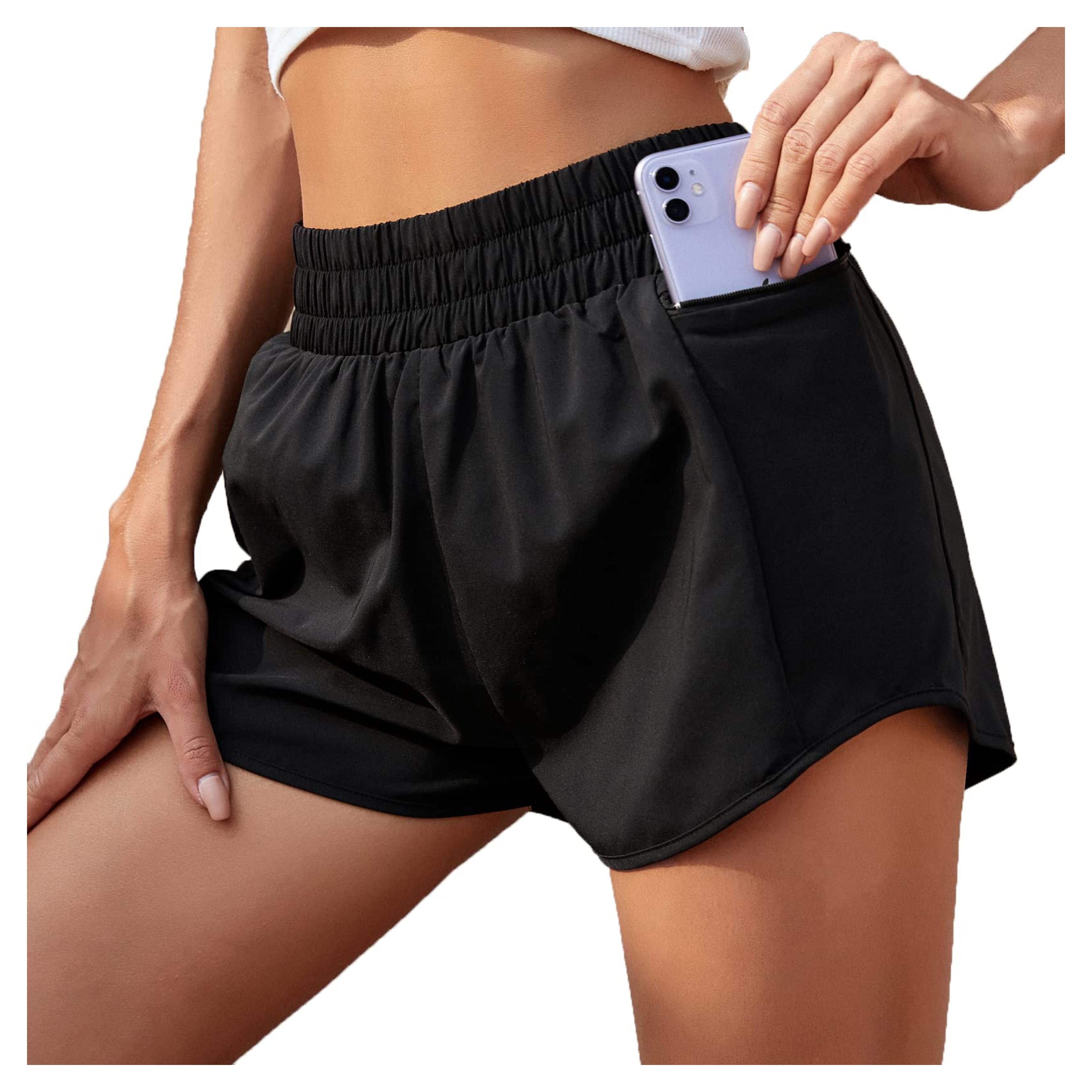 Blooming Jelly Womens Workout Shorts Black High Waisted Athletic Gym Running Sports Shorts with Pockets(M,Black)