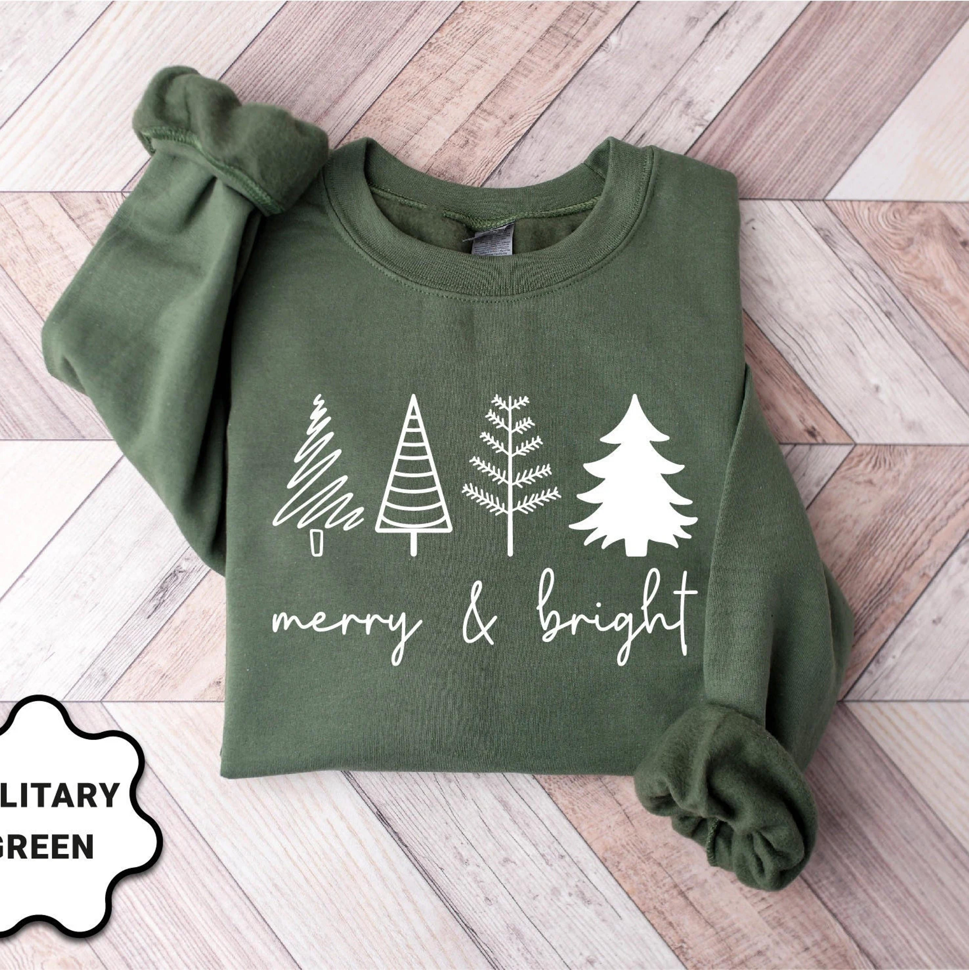 Merry & Bright Christmas Trees Sweatshirt Christmas - Etsy