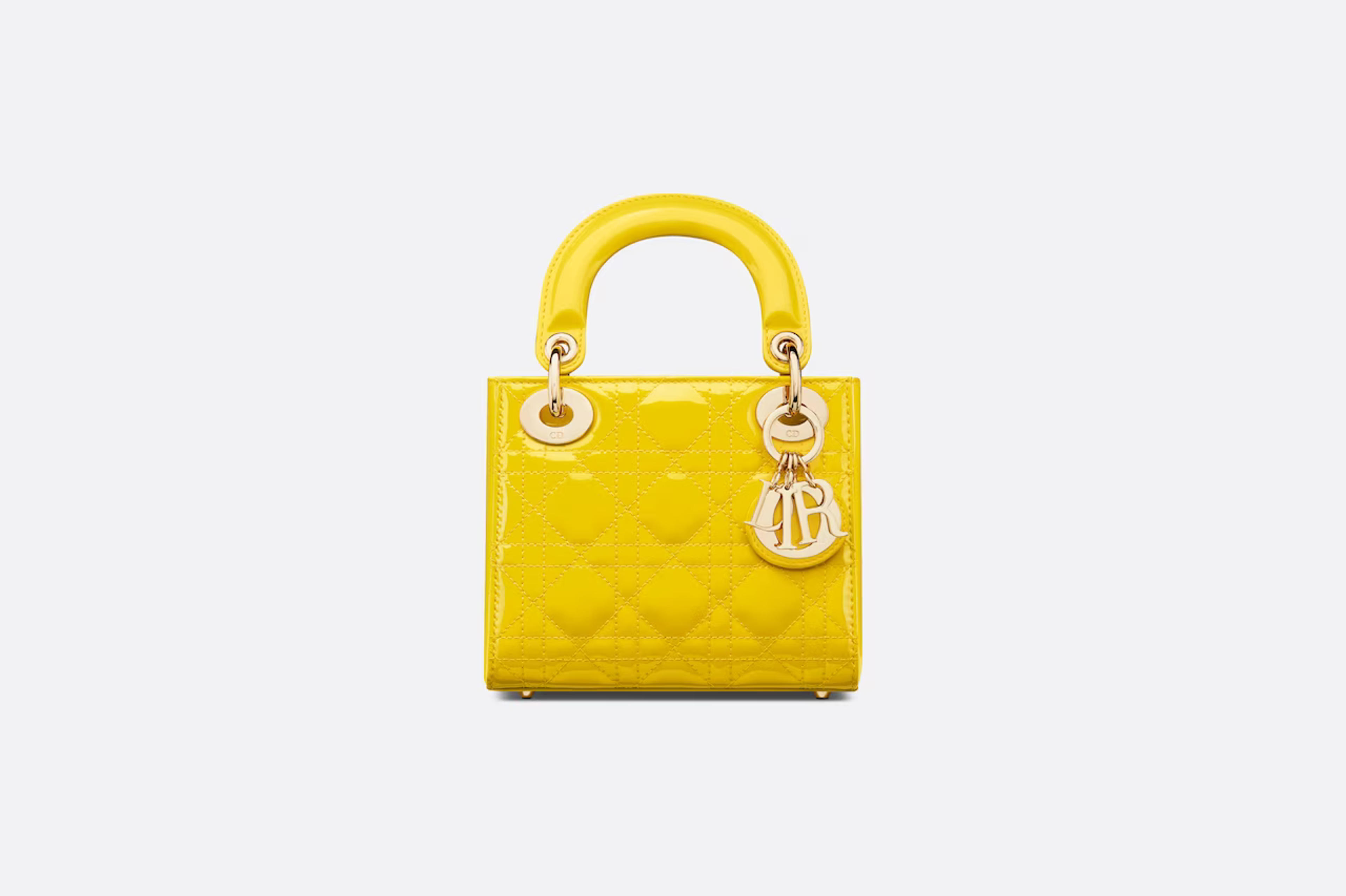 Mini Lady Dior Bag Yellow Patent Cannage Calfskin | DIOR