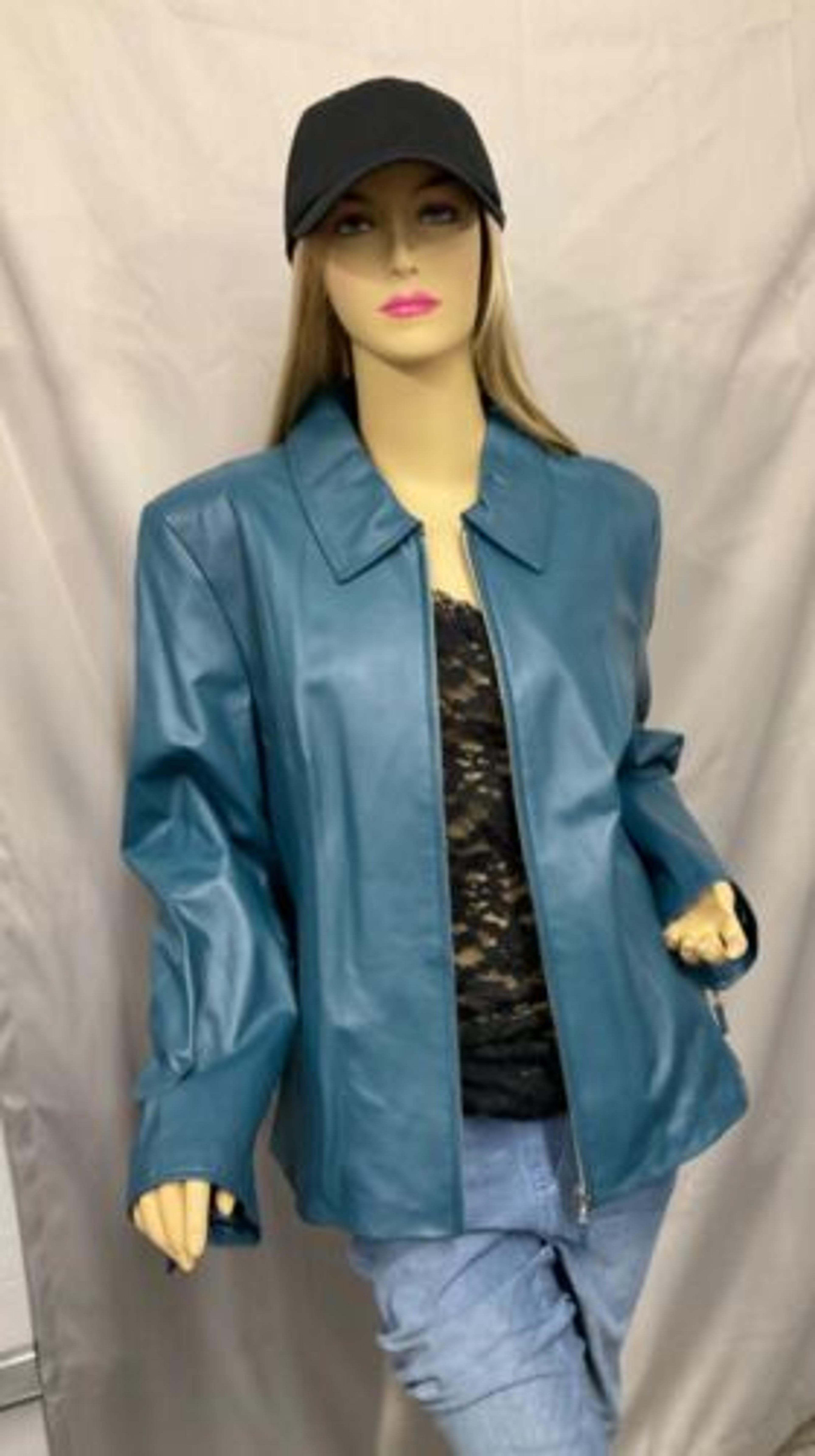 Pamela McCoy Teal Blue Leather Jacket 1X | eBay