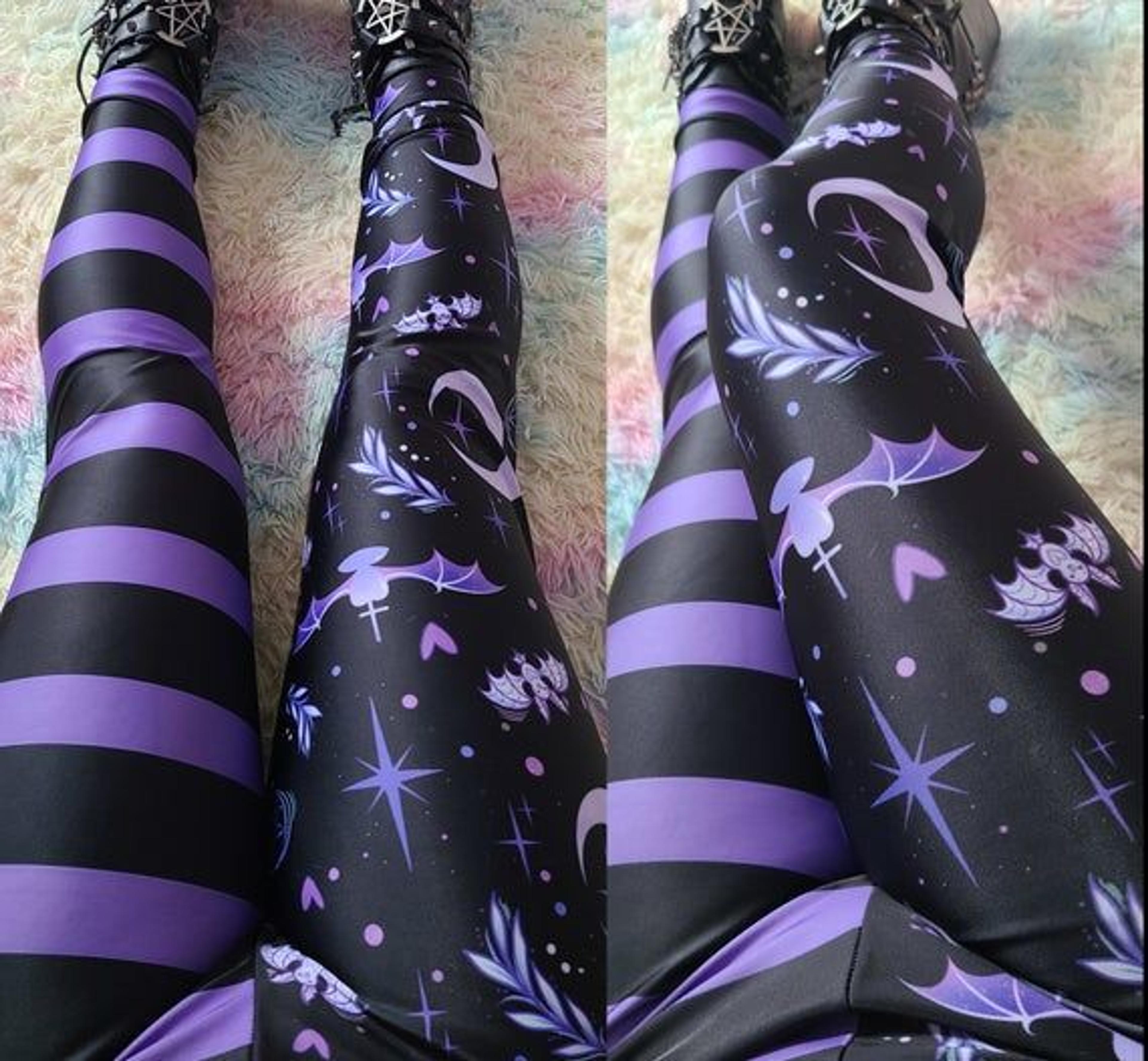 Pastel goth leggings - Yami kawaii - Kawaii clothing - Pastel goth clothing - Black and purple leggi