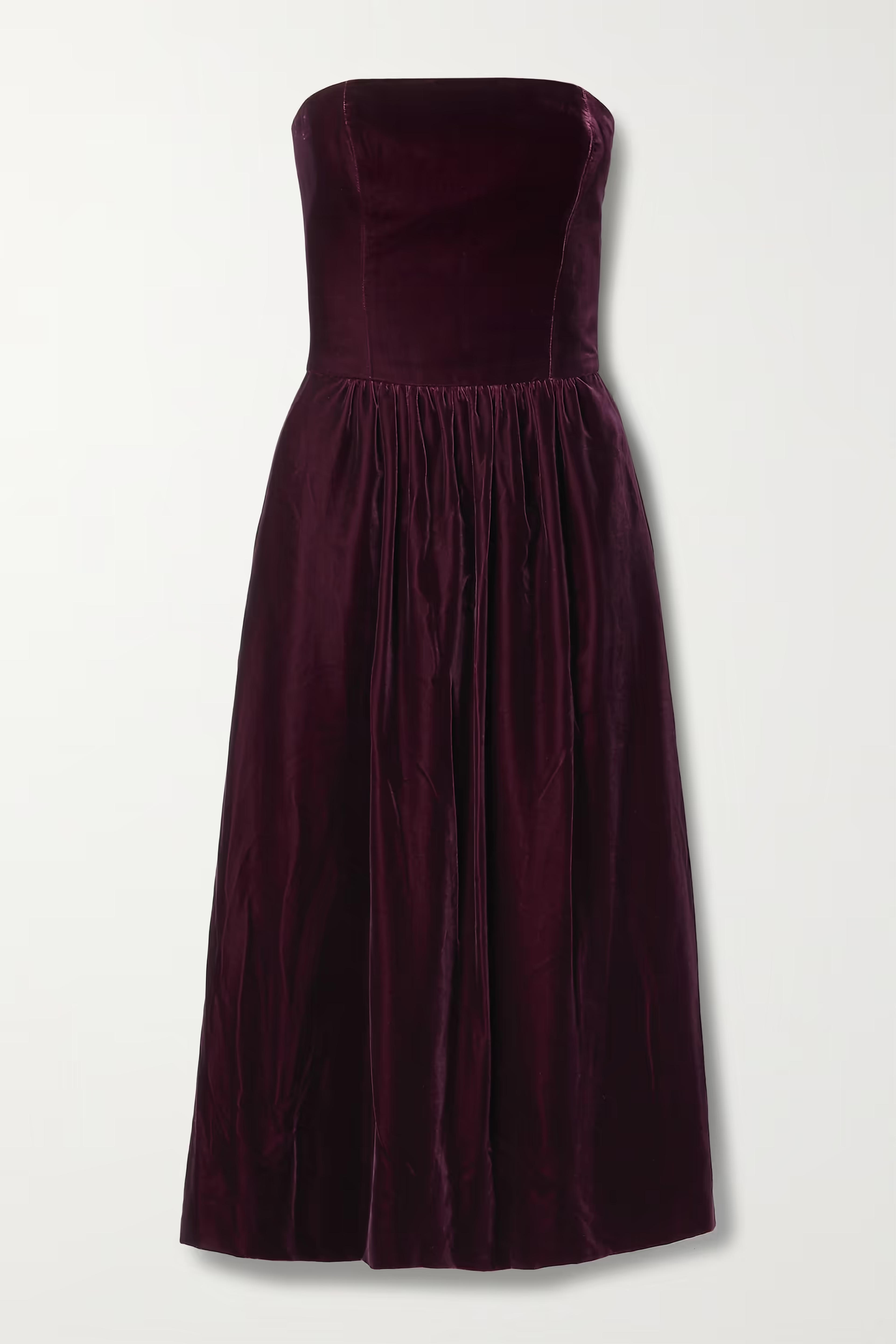 Burgundy Jair strapless velvet midi dress | RALPH LAUREN COLLECTION | NET-A-PORTER