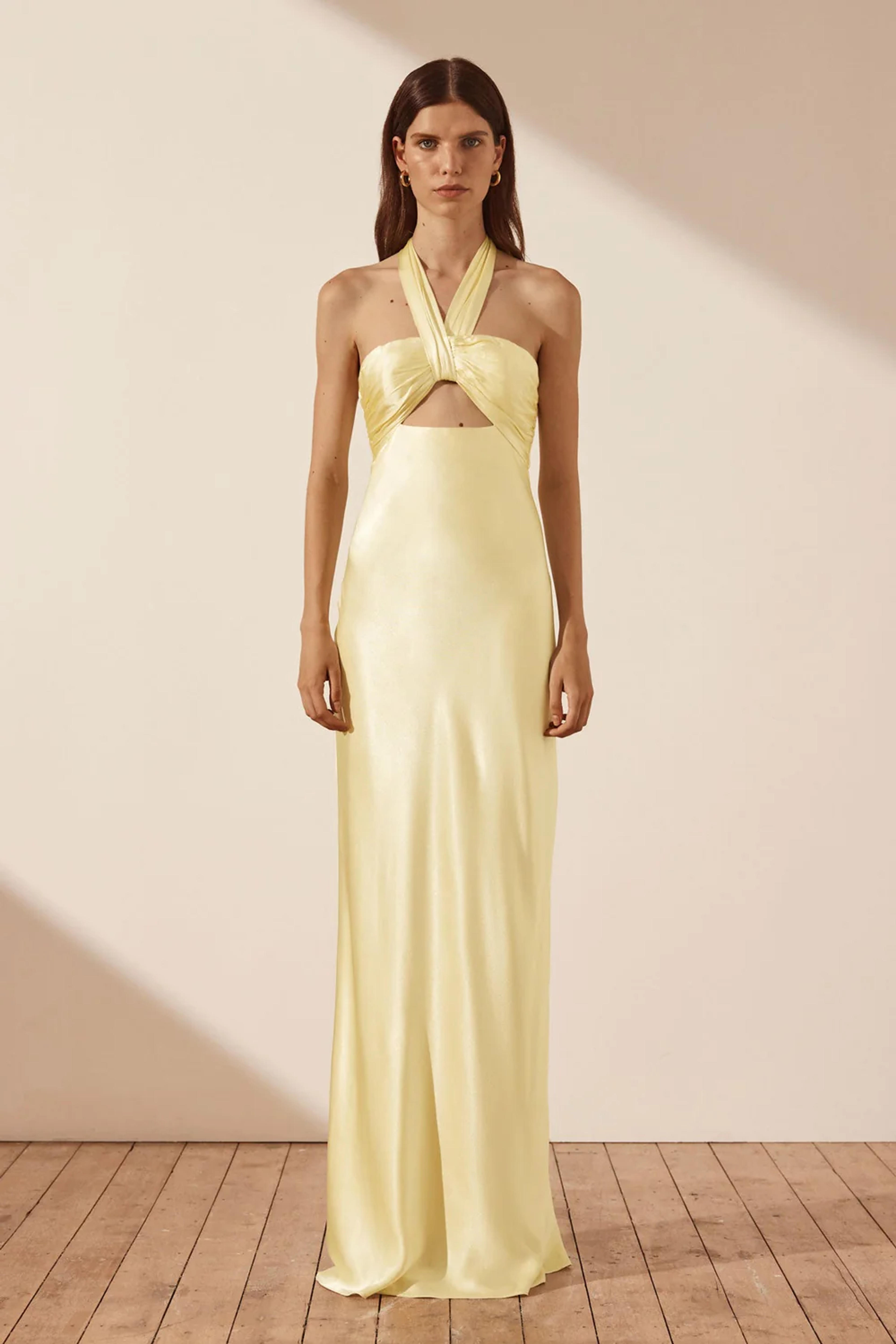 La Lune Ruched Halter Maxi Dress | Lemon | Dresses | Shona Joy – Shona Joy International