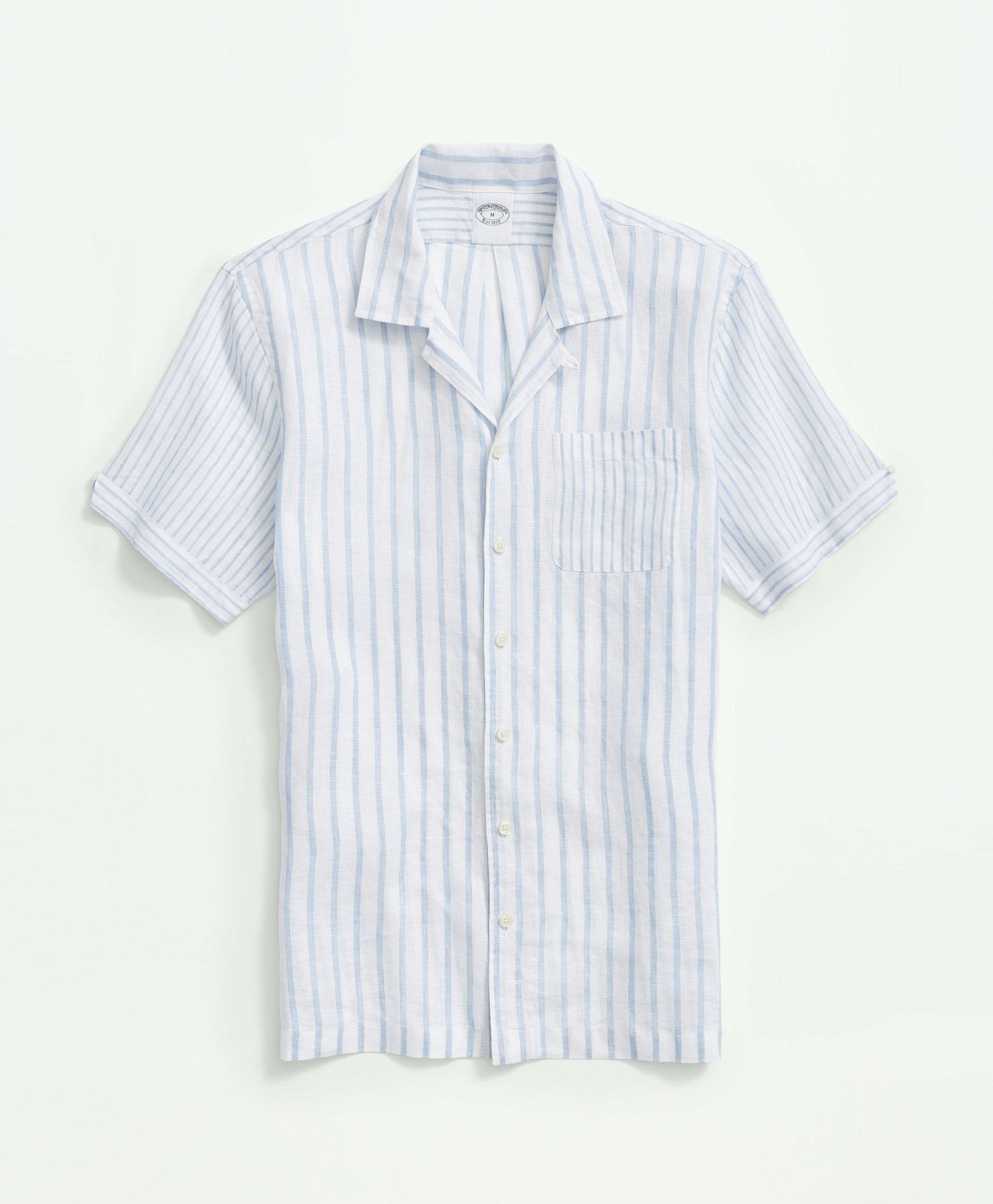 Irish Linen Camp Collar, Fun Stripe Short-Sleeve Sport Shirt