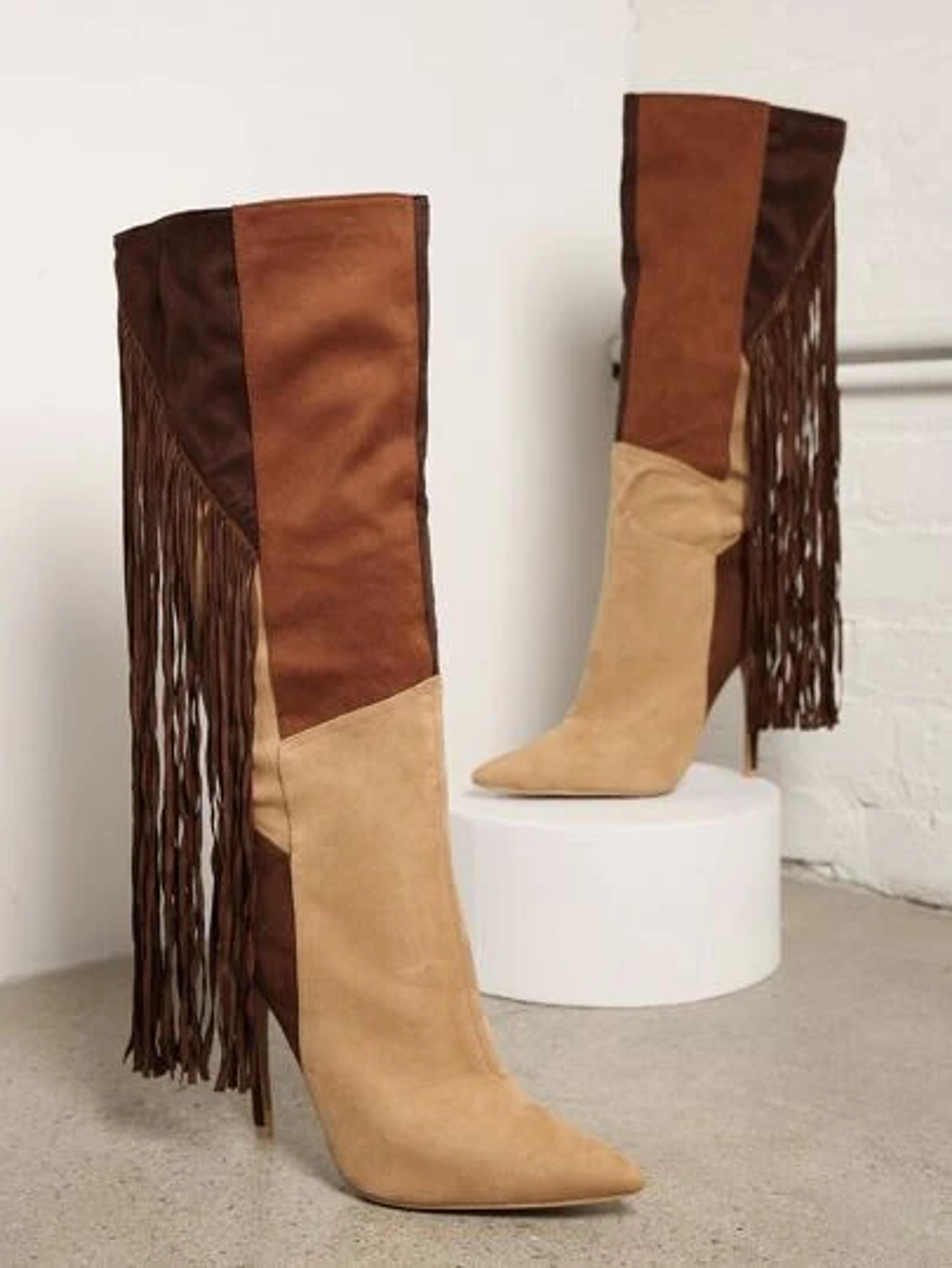 Below Knee Side Fringe Stiletto Boots | SHEIN USA