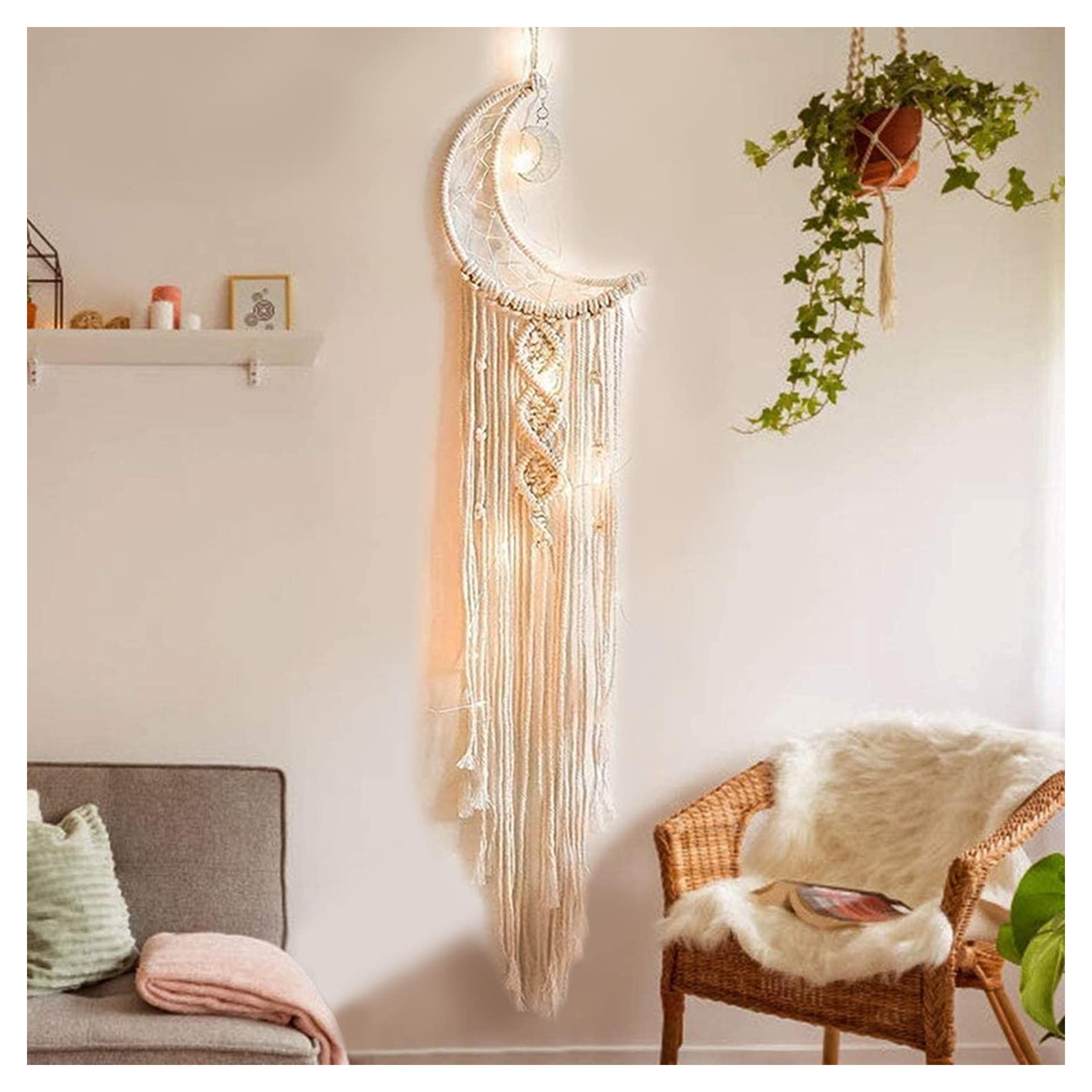 Macrame Woven Wall Hanging Moon Dream Catcher,Bohemian Handmade Room Hanging Tapestry,Wedding Decoration Crafts,Boho Chic Bohemian Home Decor Wall Art Decor,Ornament for Home Decor Gift(Moon)