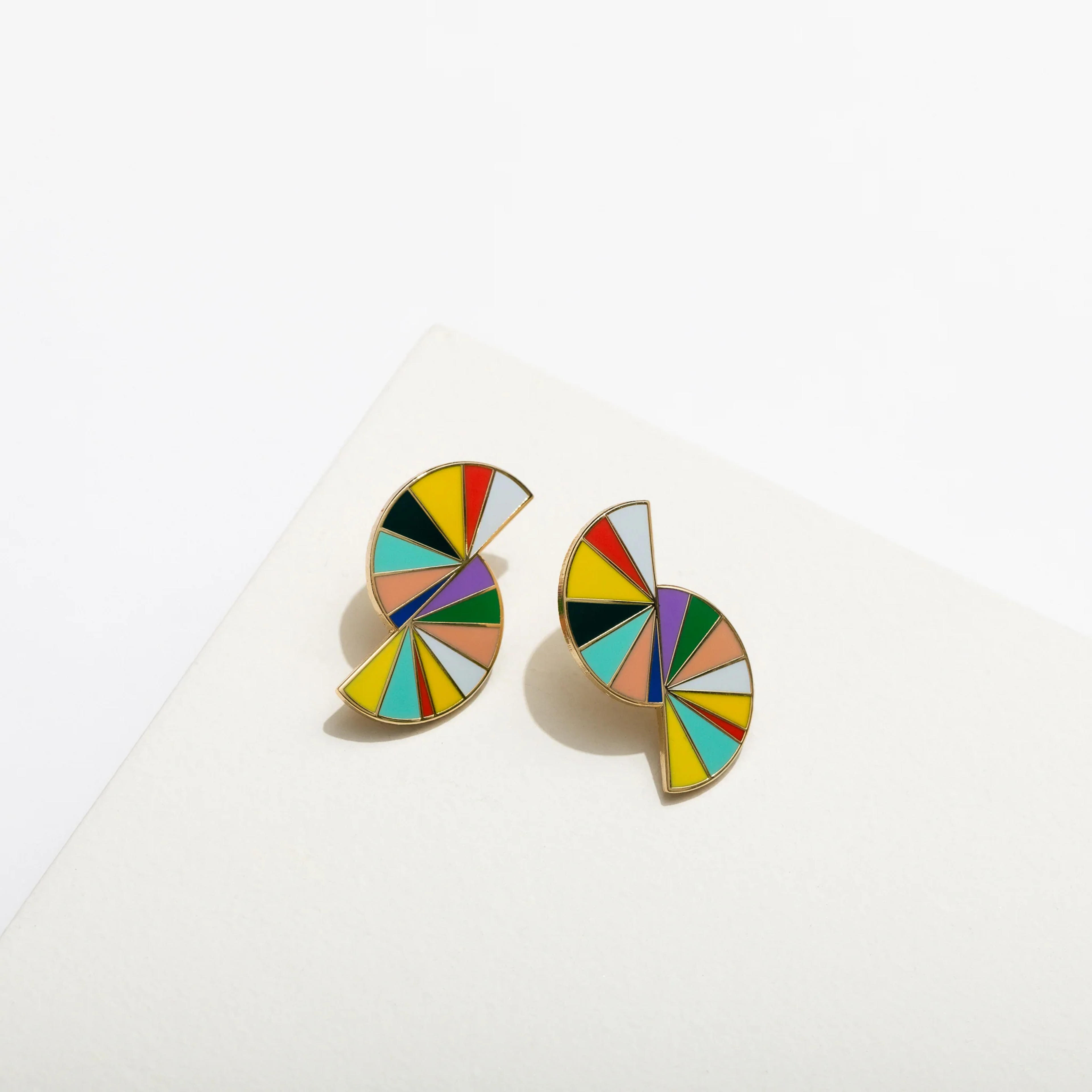 Rhimes Earrings | Larissa Loden | Abstract Color Wheel Enamel Post Earrings