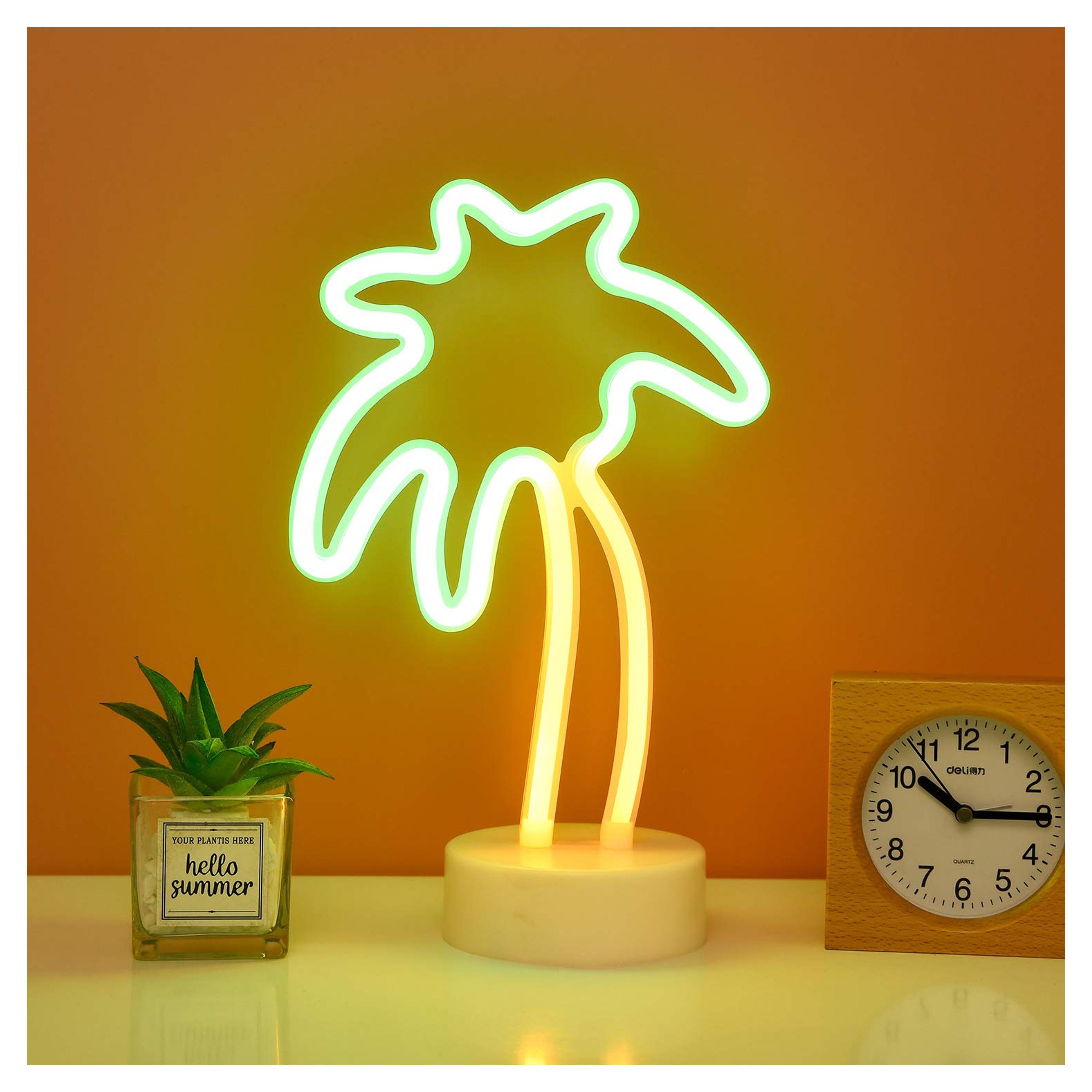 Coconut Tree Neon Light Sign - LED Coconut Palm Tree Neon Decorative Lights with Stand Base Battery Powered/USB - Deco of Children's Room, Bedroom, Living Room, Party Wedding and Christmas