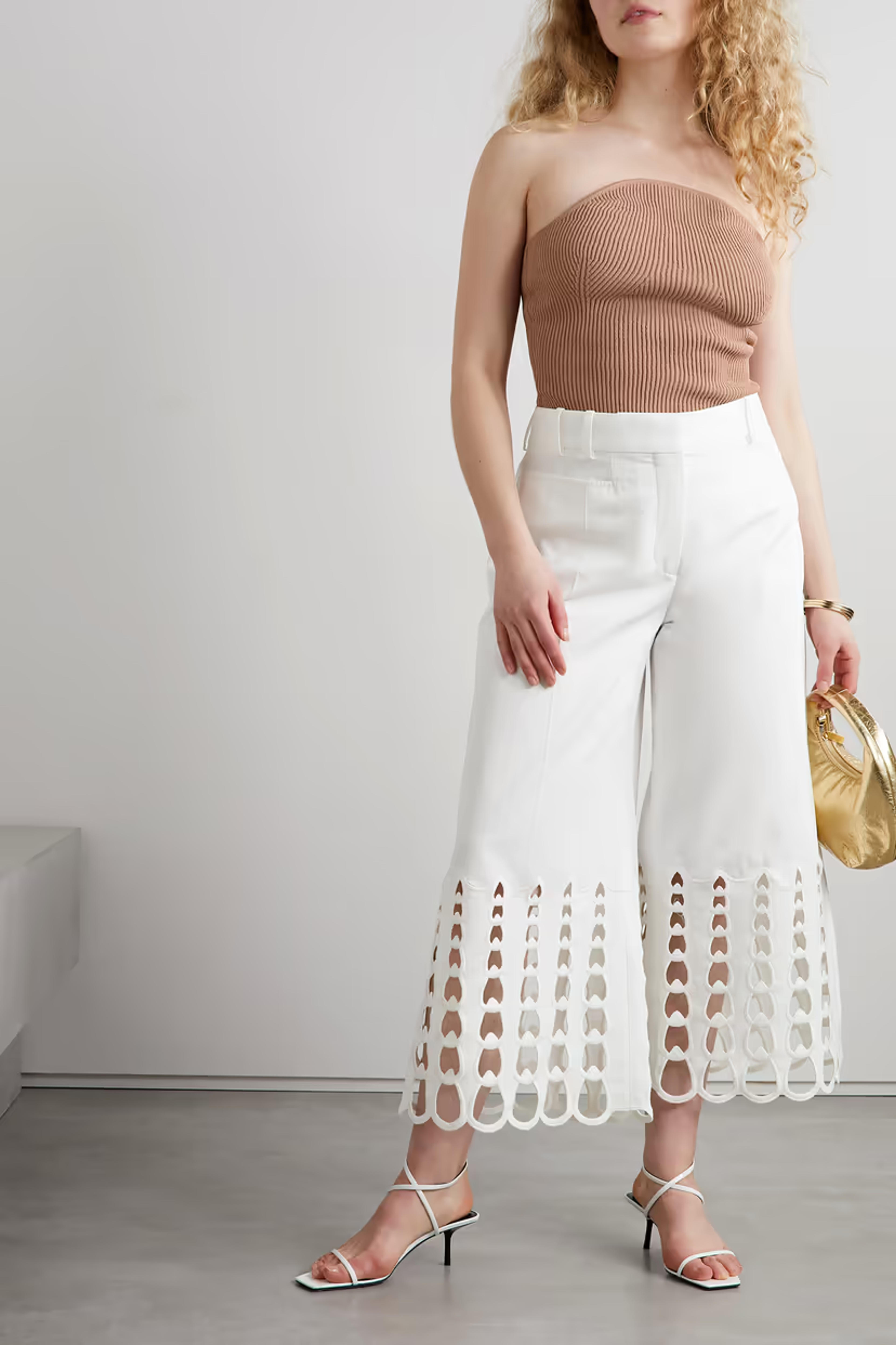 White Cropped broderie anglaise cotton-twill wide-leg pants | STELLA MCCARTNEY | NET-A-PORTER