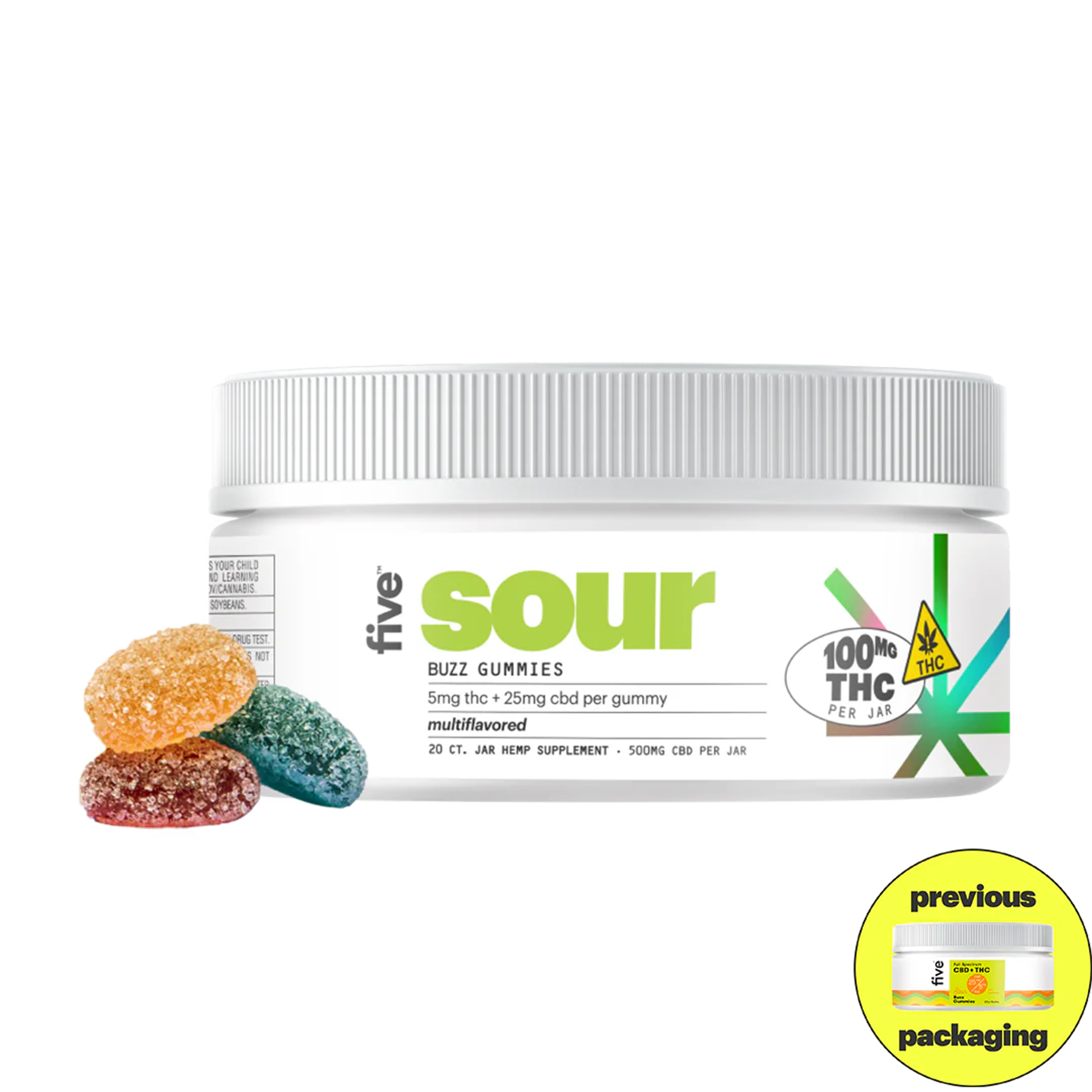 Full Spectrum CBD + THC Gummies - Daily Buzz Sour - 25mg CBD + 5mg THC / 20 Count