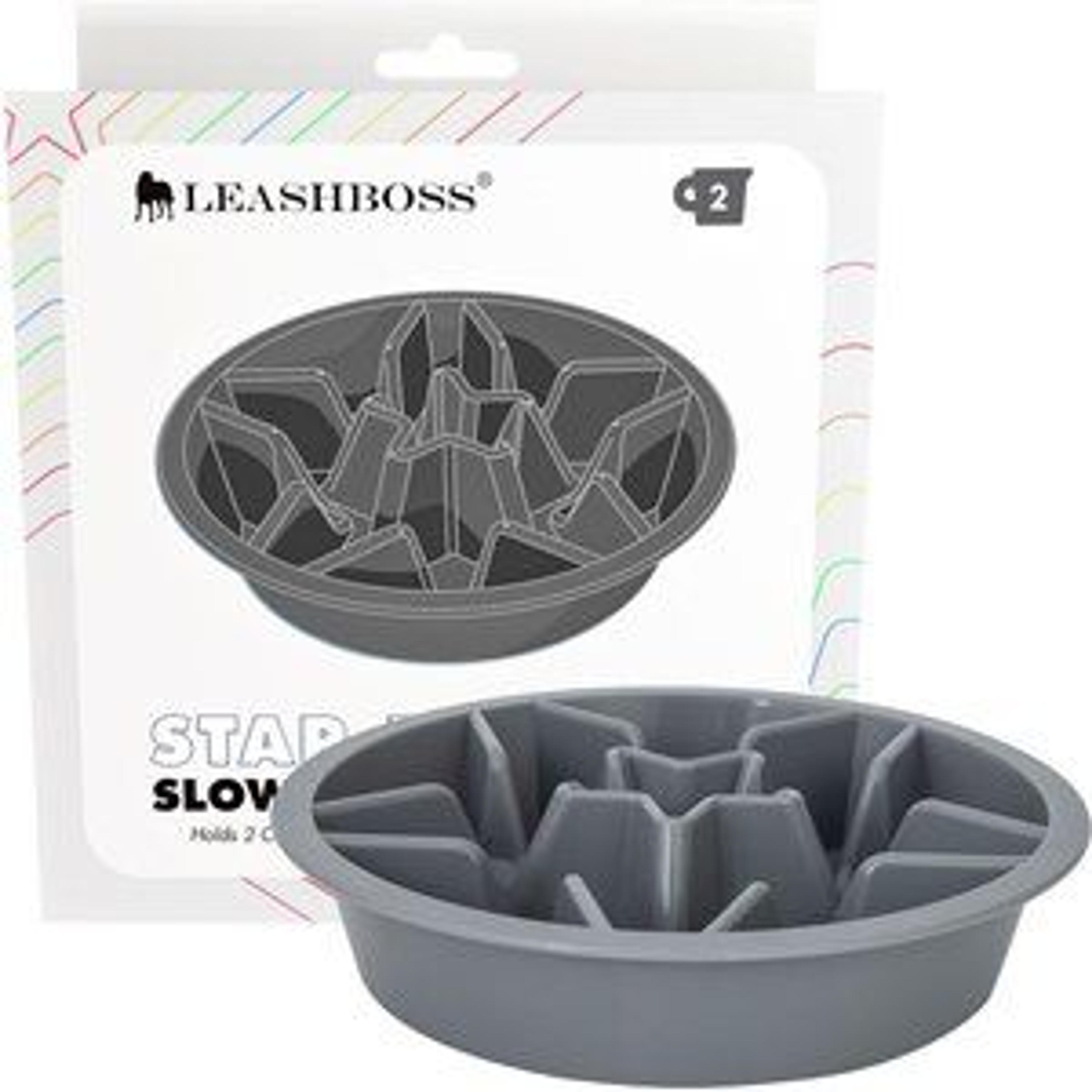 Leashboss Raised Pet Feeders Slow Feed Dog Bowl, 2-cup, Gray, Medium/Large