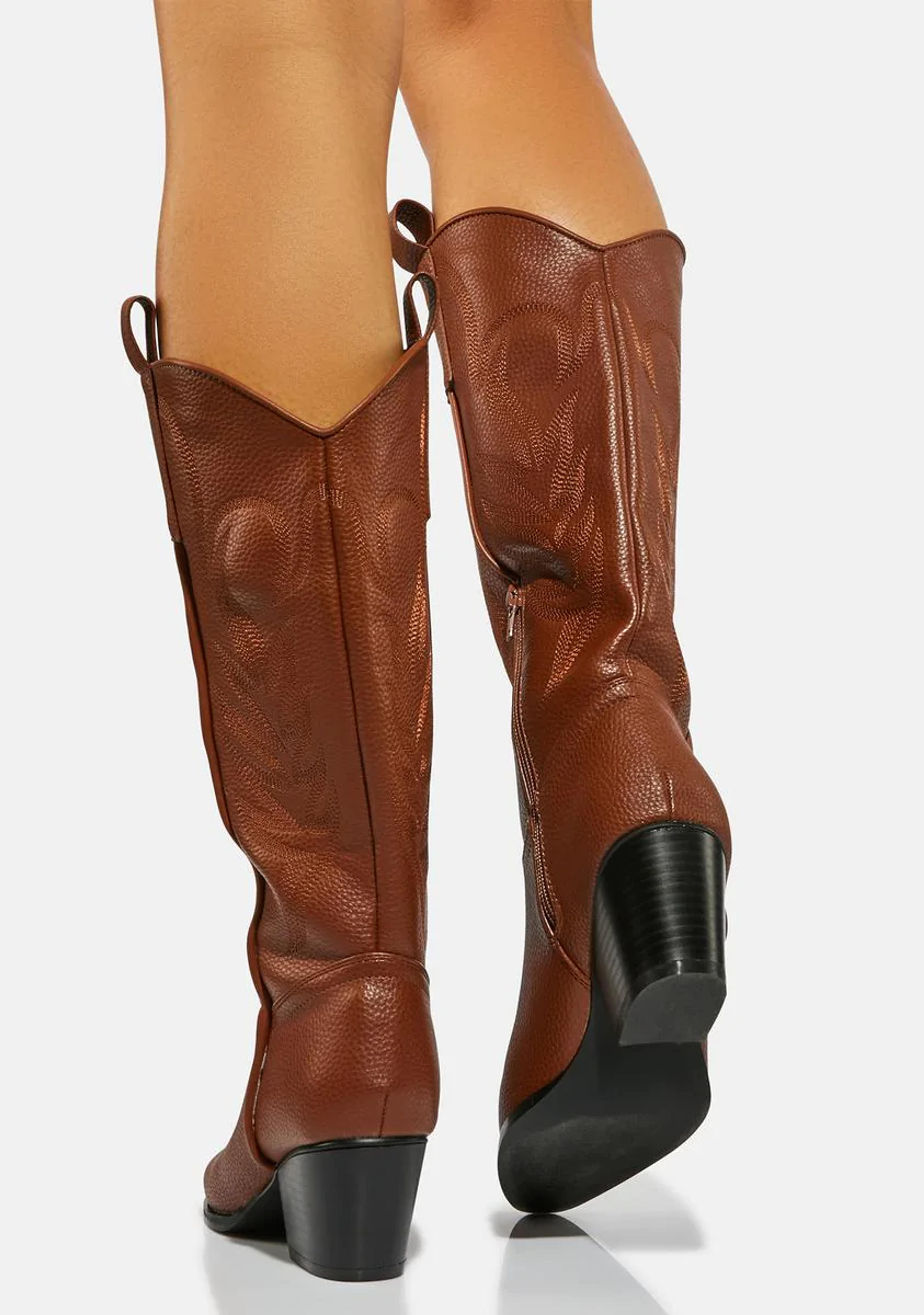 Mid Calf Vegan Leather Heeled Cowboy Boots Brown – Dolls Kill