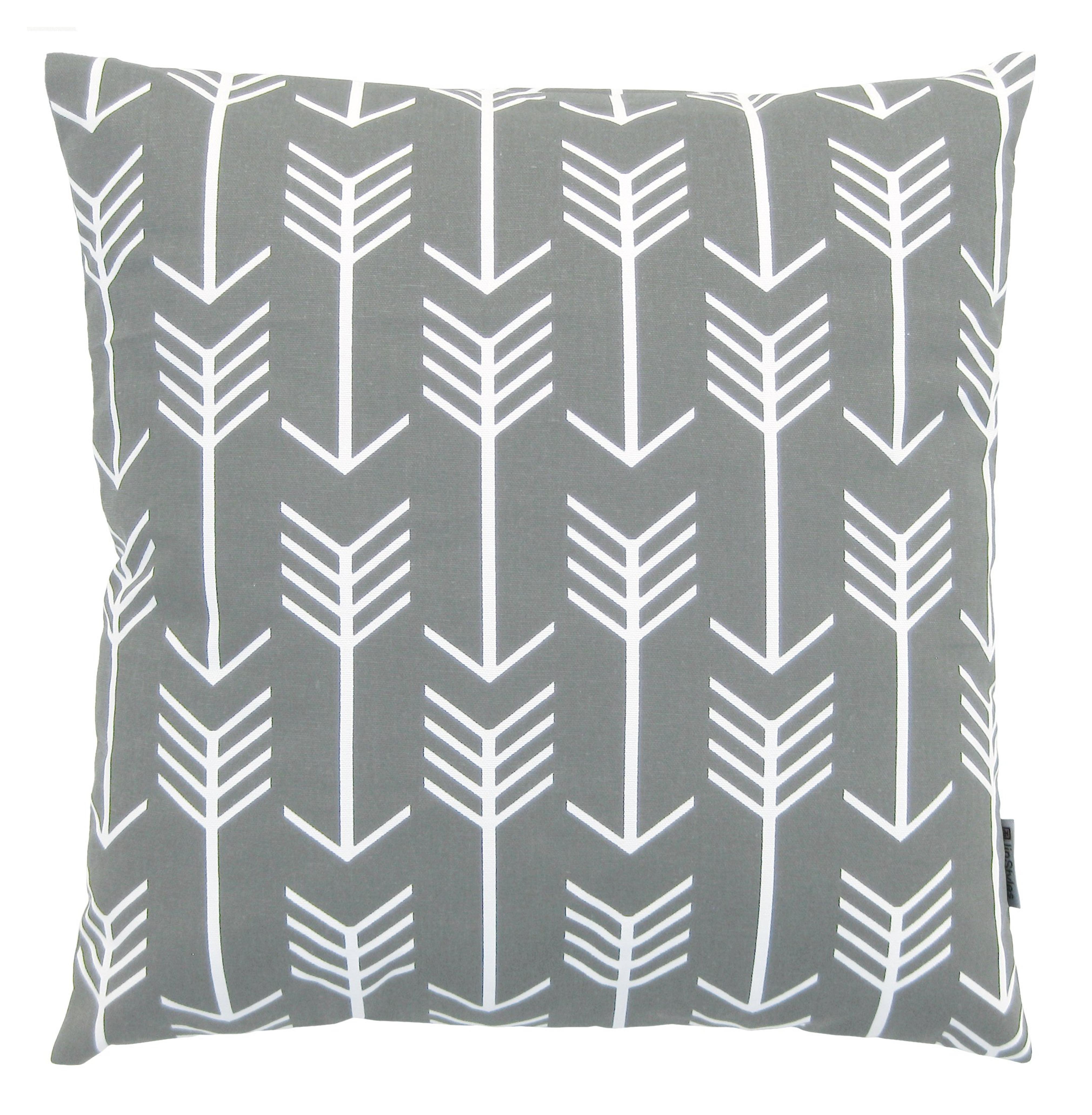 JinStyles Cotton Canvas Arrow Accent Decorative Throw Pillow Cover (Grey, White, Square, 1 Cover for 18 x 18 Inserts)