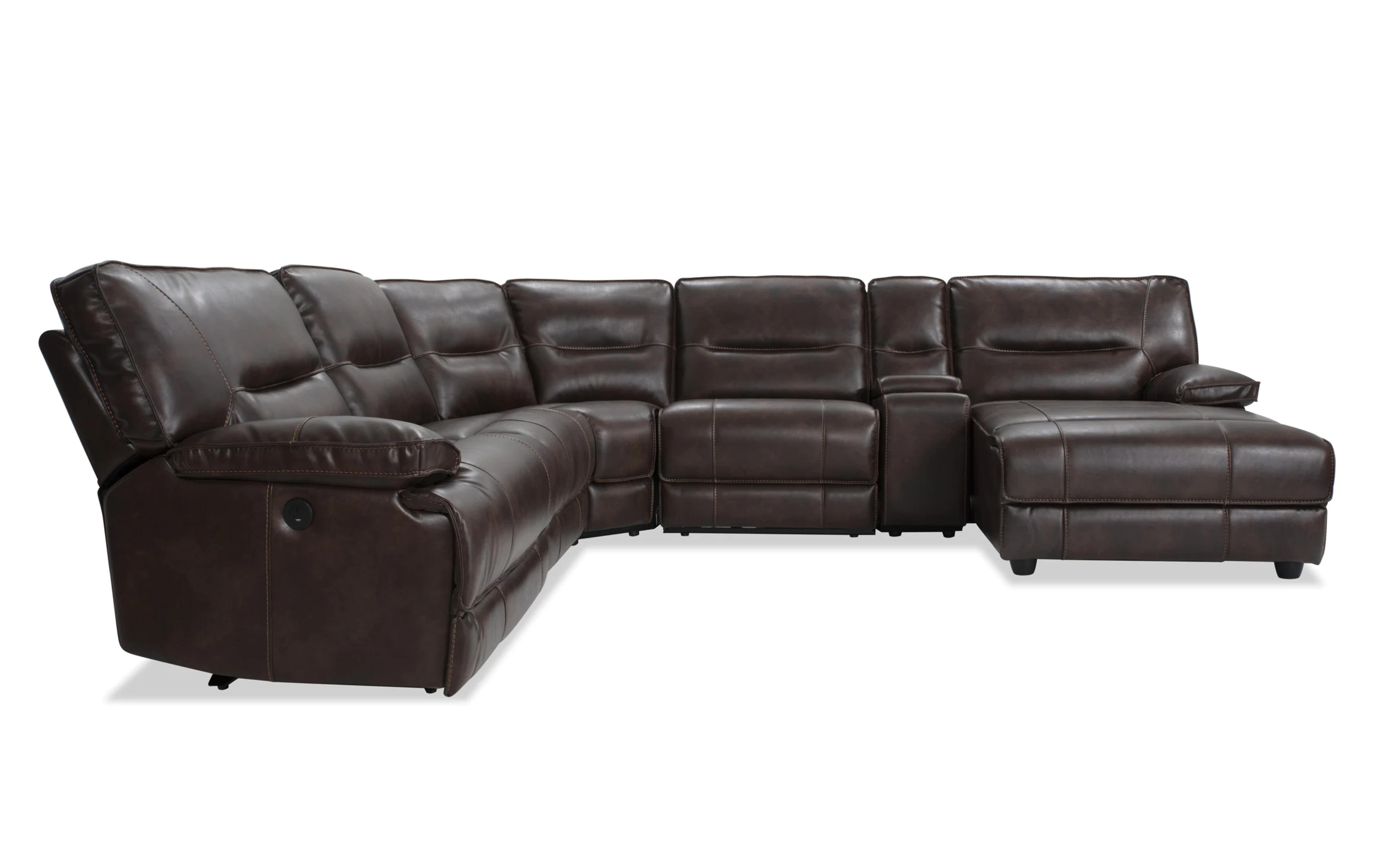 Pacifica Tobacco 130'' 6 Piece Power Right Arm Facing Chaise Sectional | Bob's Discount Furniture