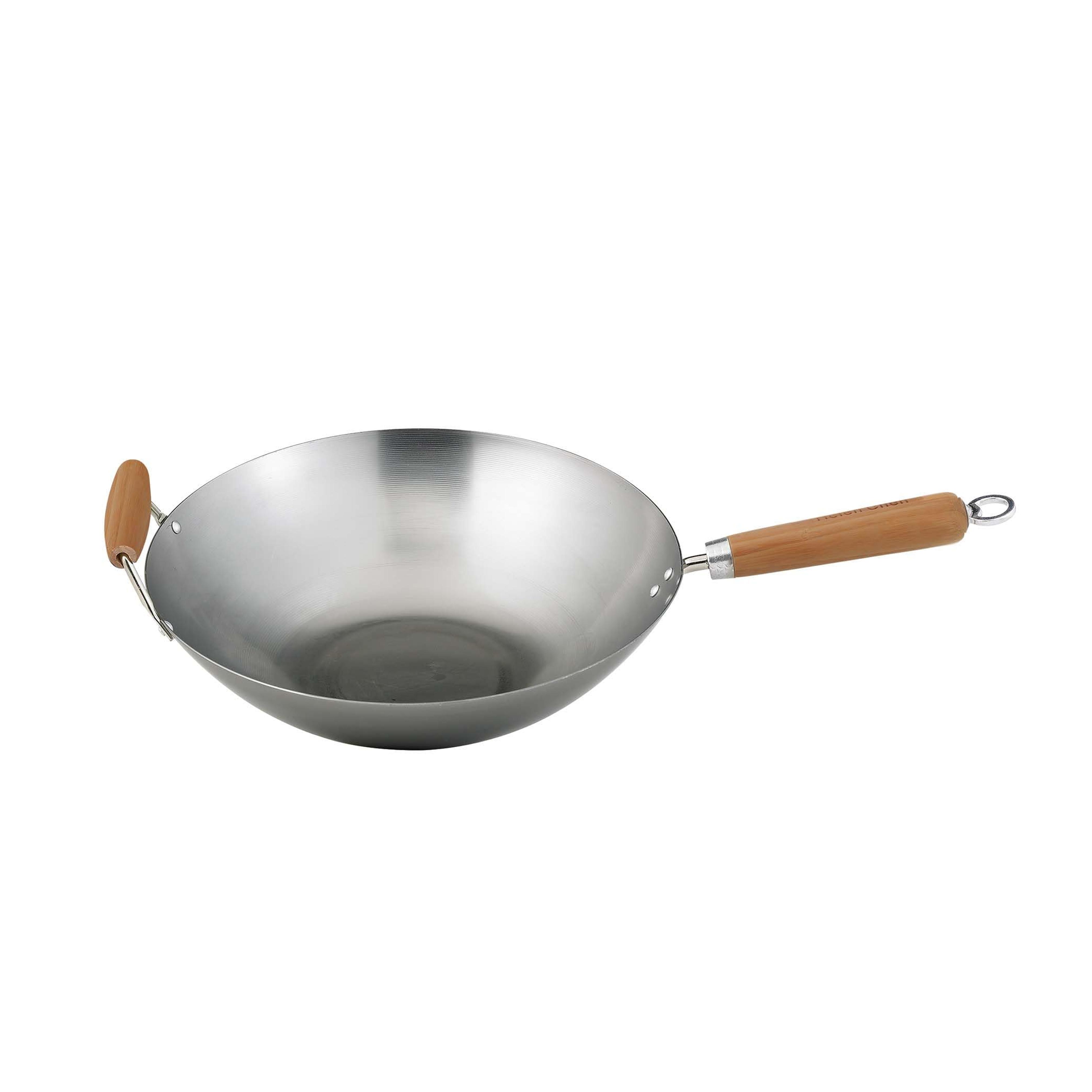 Helen Chen's Asian Kitchen 14-inch Carbon Steel Wok with Bamboo Handles