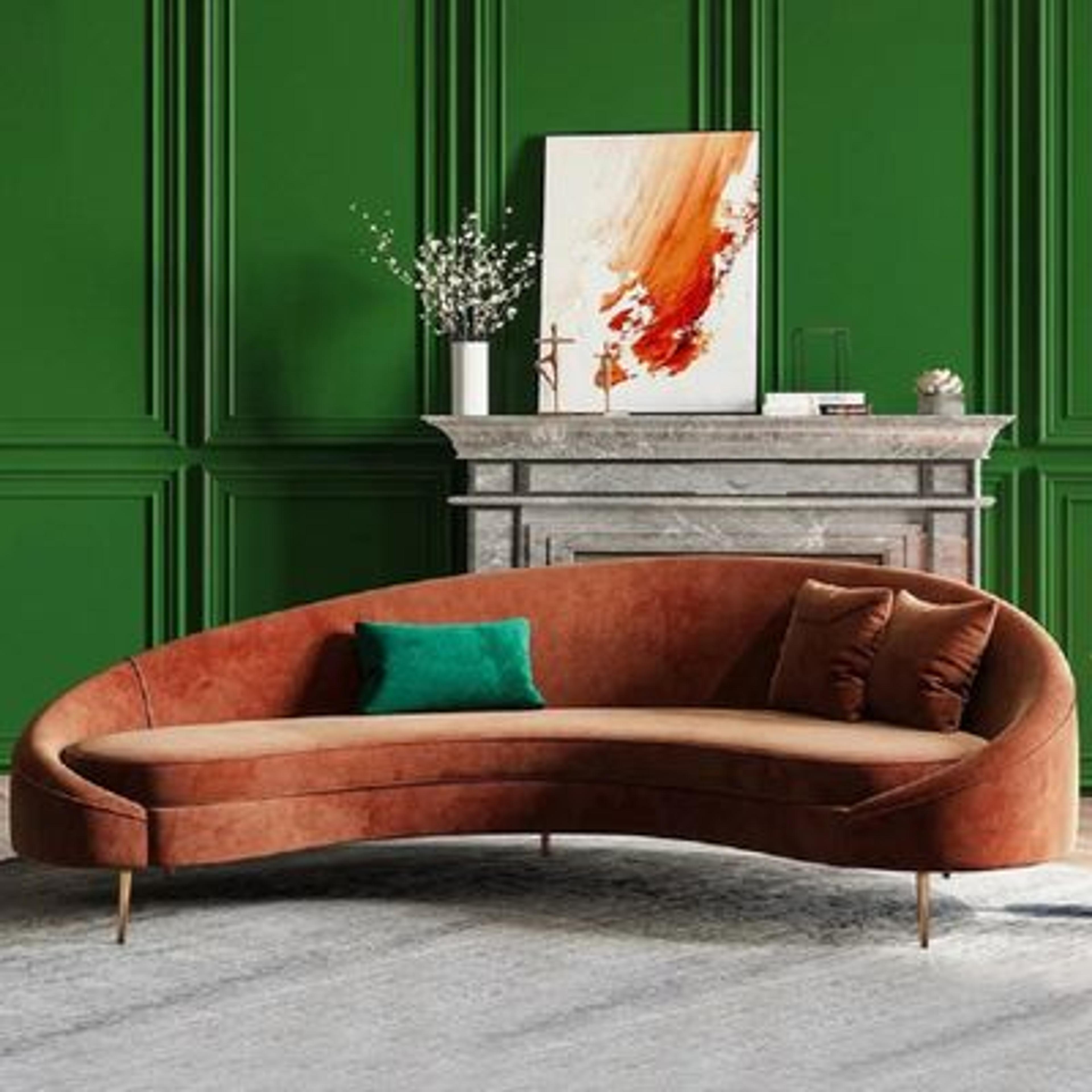 Modern 83" Bronze Velvet Curved Sofa 3-Seater Sofa Toss Pillow Included - Living Room Furniture - Homary US