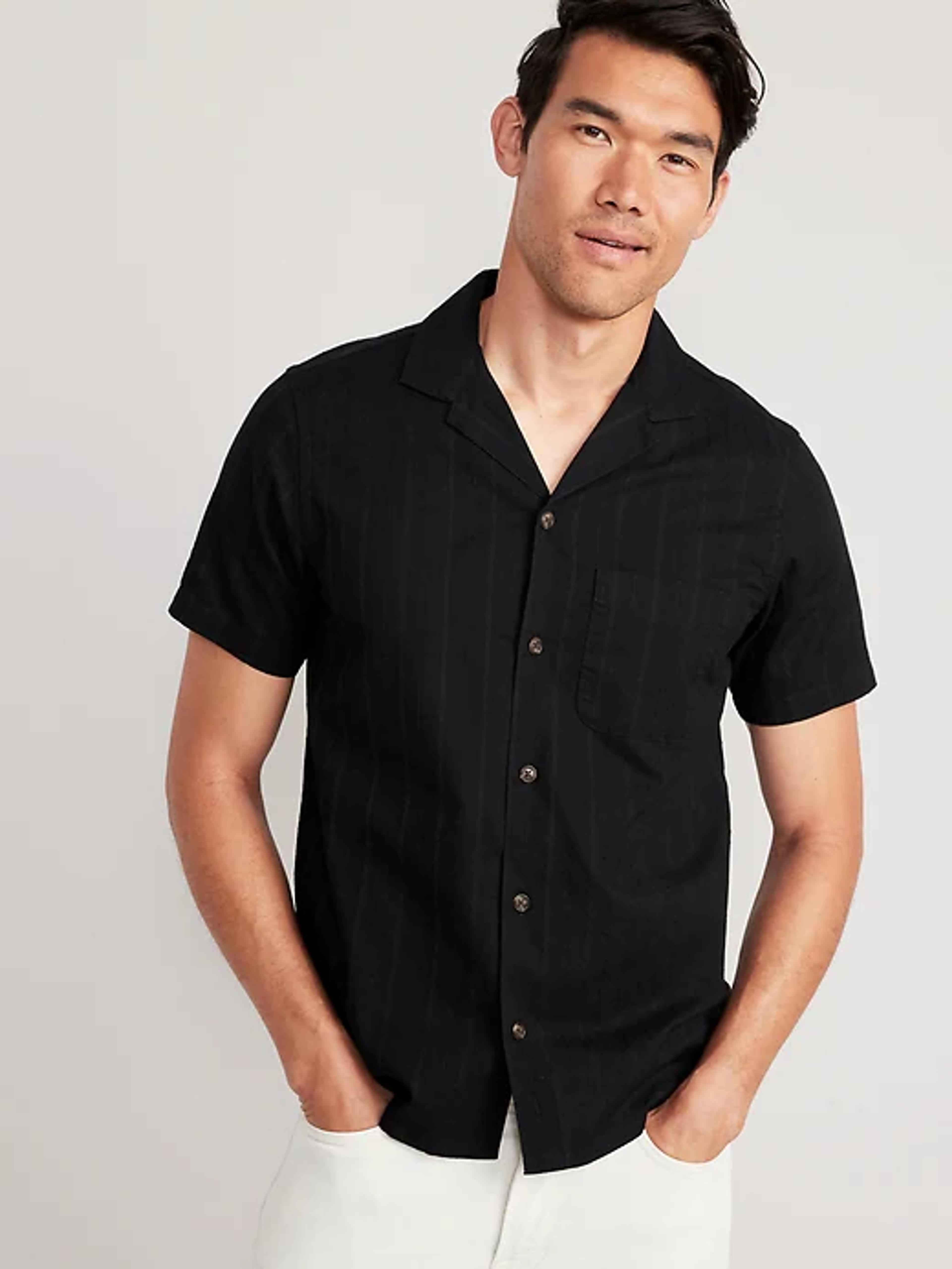 Short-Sleeve Textured-Dobby Camp Shirt for Men | Old Navy