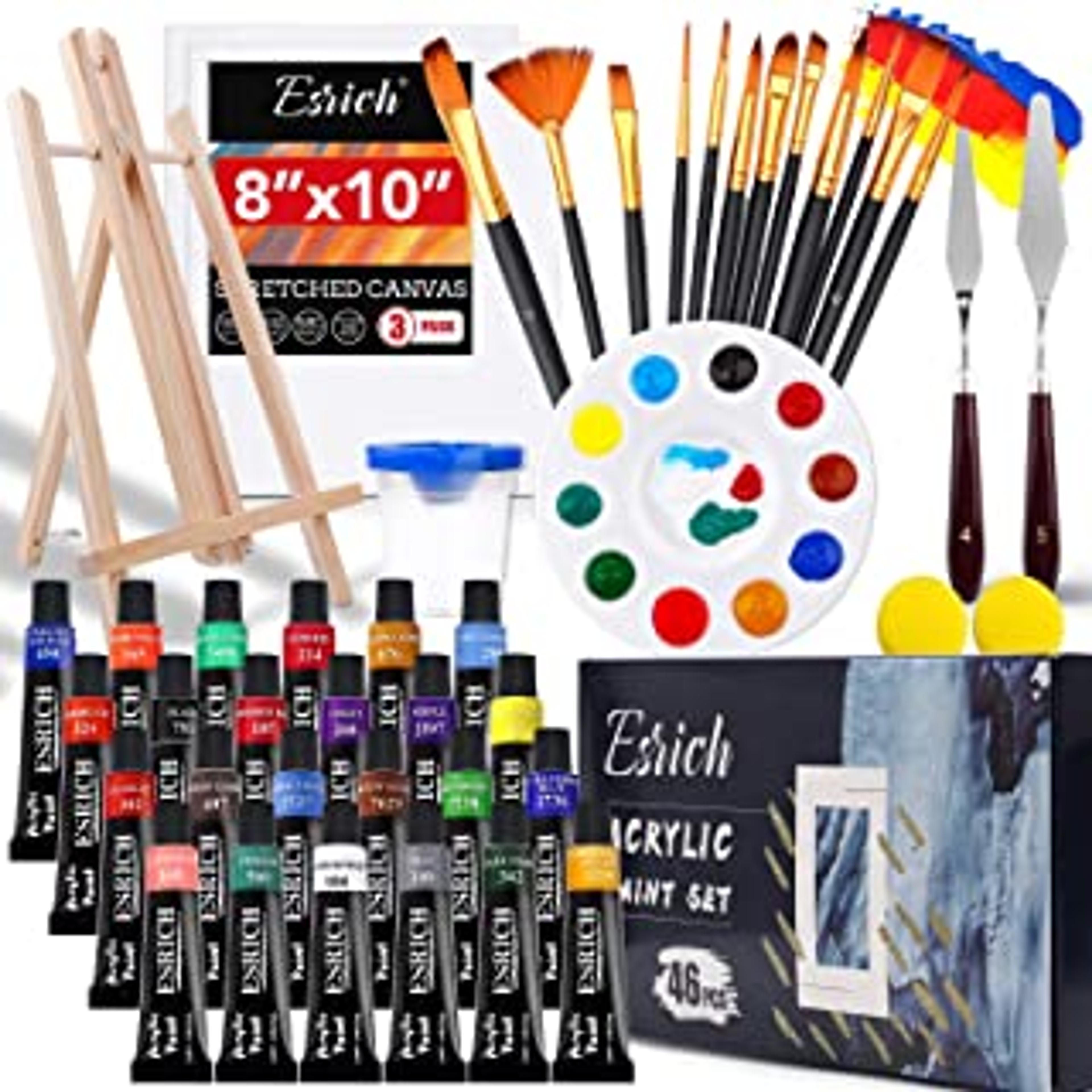 Acrylic Paint Set,46 Piece Professional Painting Supplies with Paint Brushes, Acrylic Paint, Easel, Canvases, Palette, Paint Knives, Brush Cup and Art Sponges for Hobbyists and Beginners : Amazon.ae: Arts & Crafts