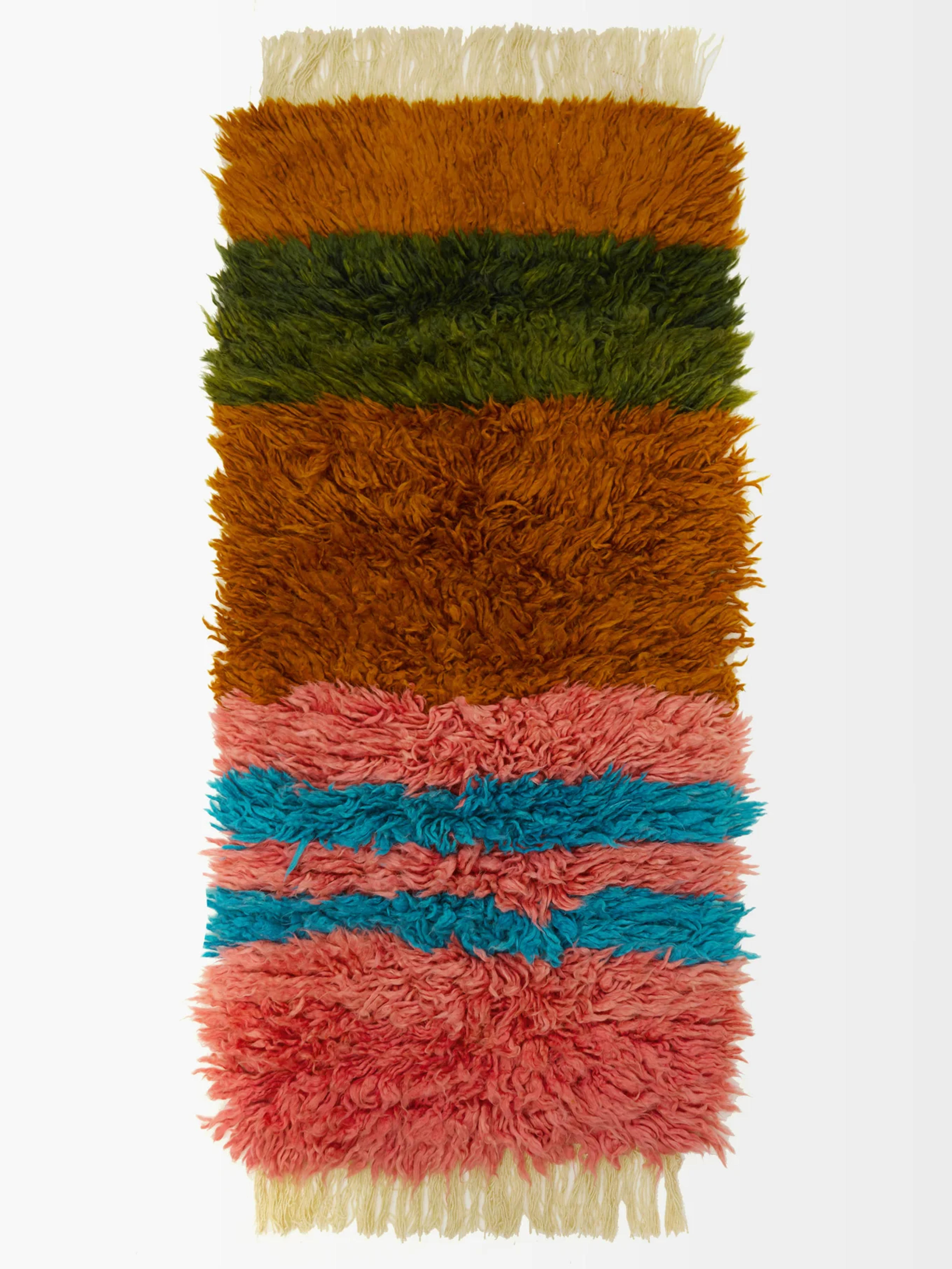 Pink Tasselled striped shaggy wool-blend rug | Colville | MATCHESFASHION US