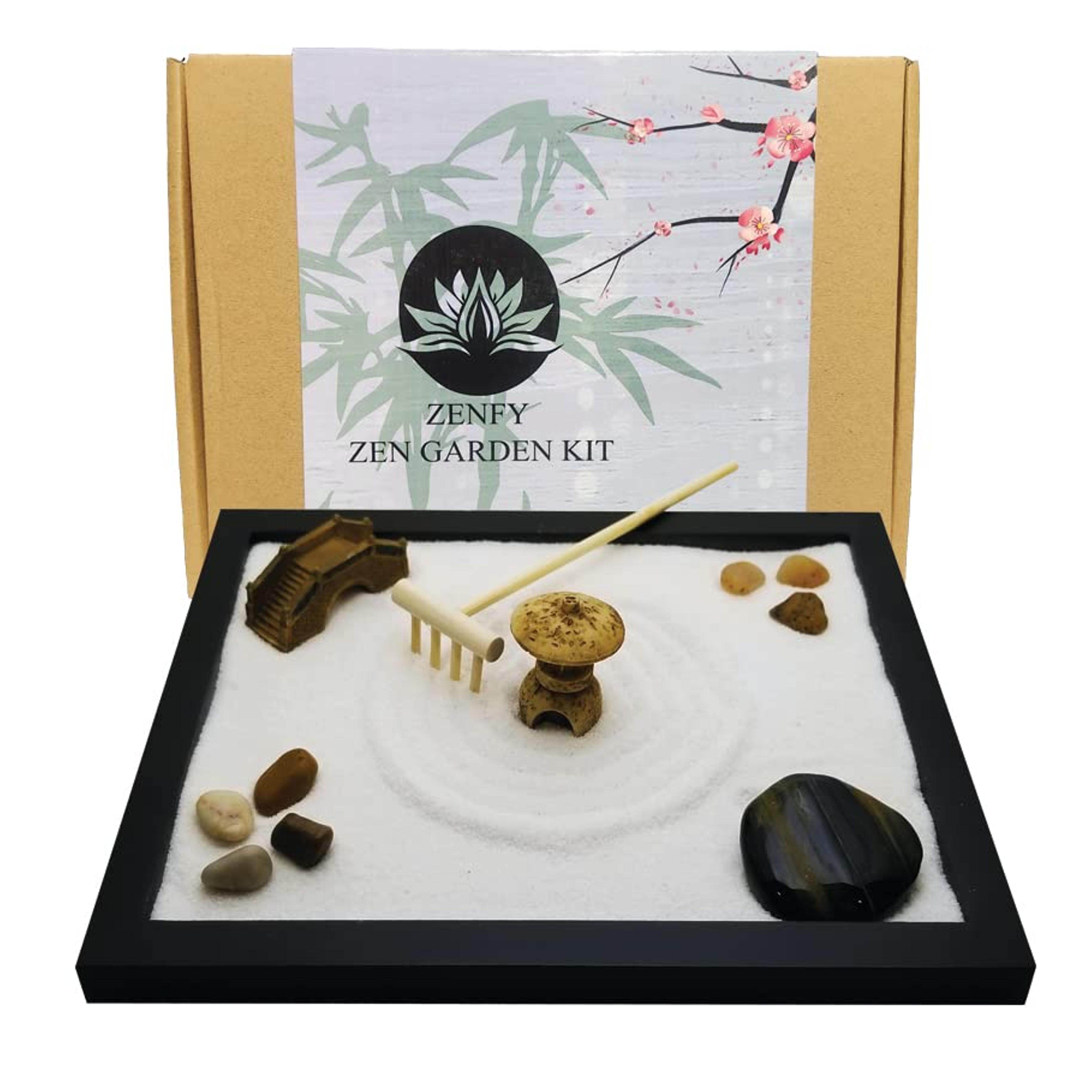 Amazon.com: Zen Sand Garden for Desk with Rake, Rocks and Figures (Medium) : Toys & Games