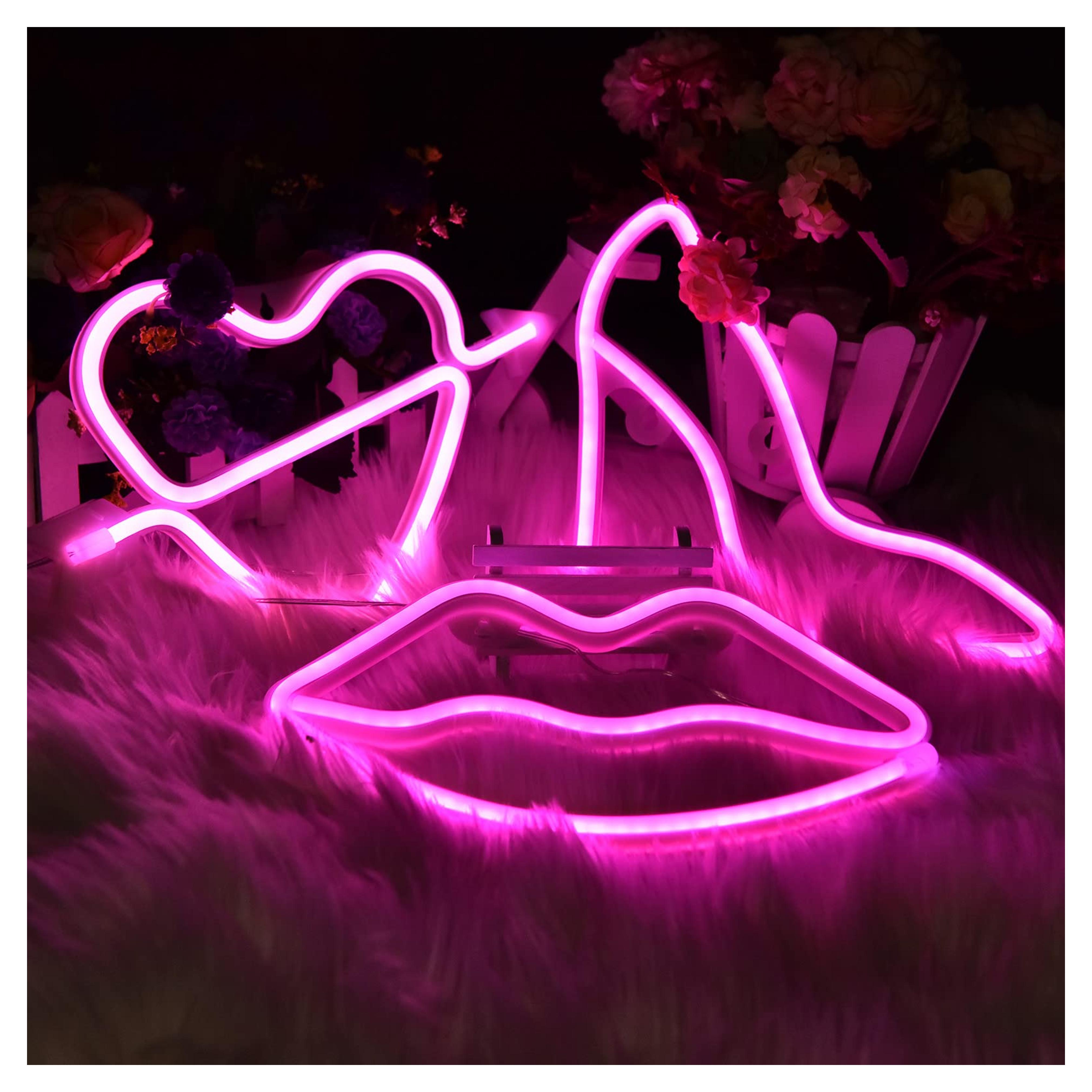 Amazon.com : Neon Signs Neon Light Pink Neon Signs for Bedroom Wall Living Room Bar Party Halloween Christmas Valentine's Day Wedding Dorm Man-Cave (Pink Lip, High-Heeled Shoes, Heart) : Tools & Home Improvement