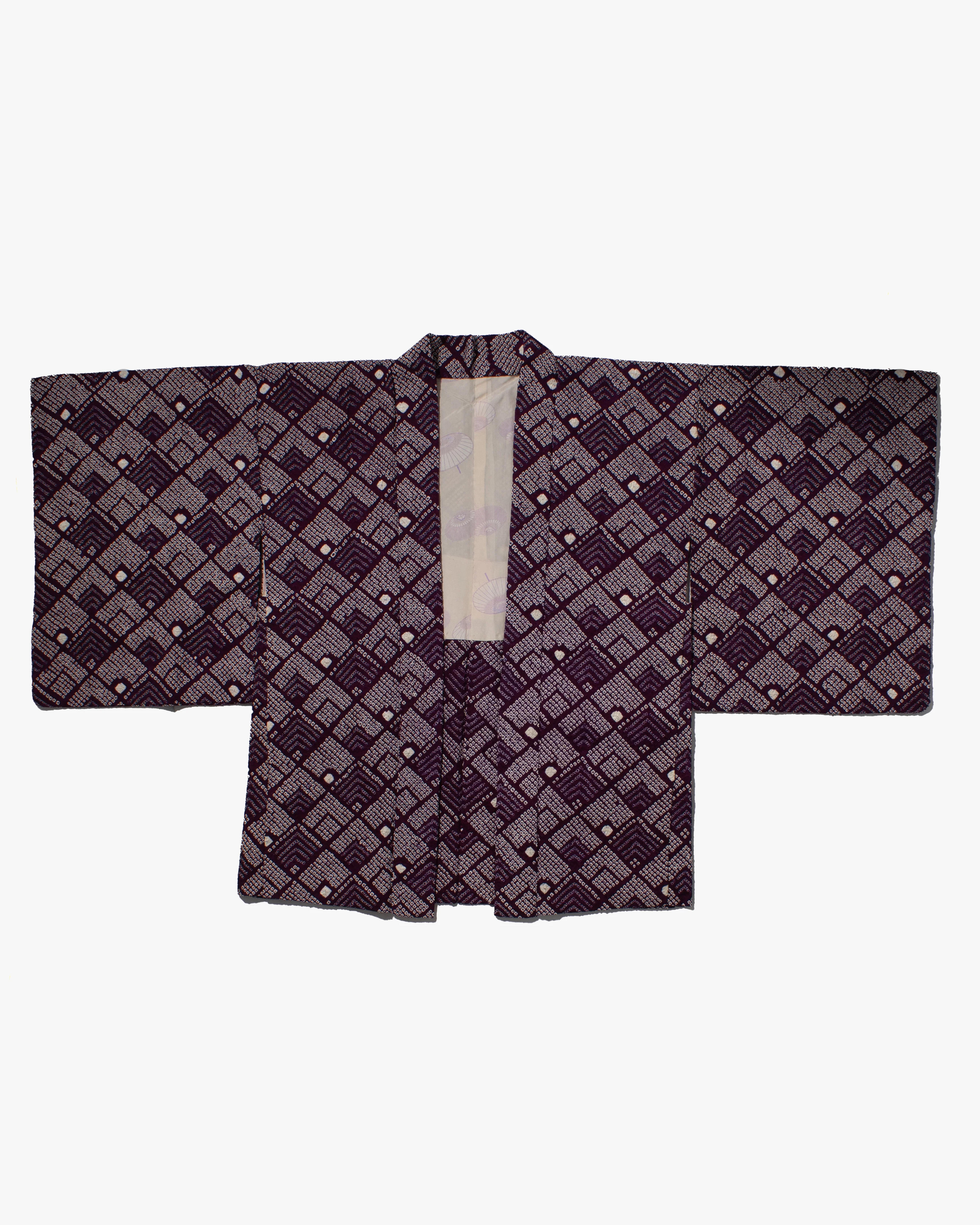 Vintage Haori Jacket, Full Shibori, Plum and White Diamonds – Kiriko Made