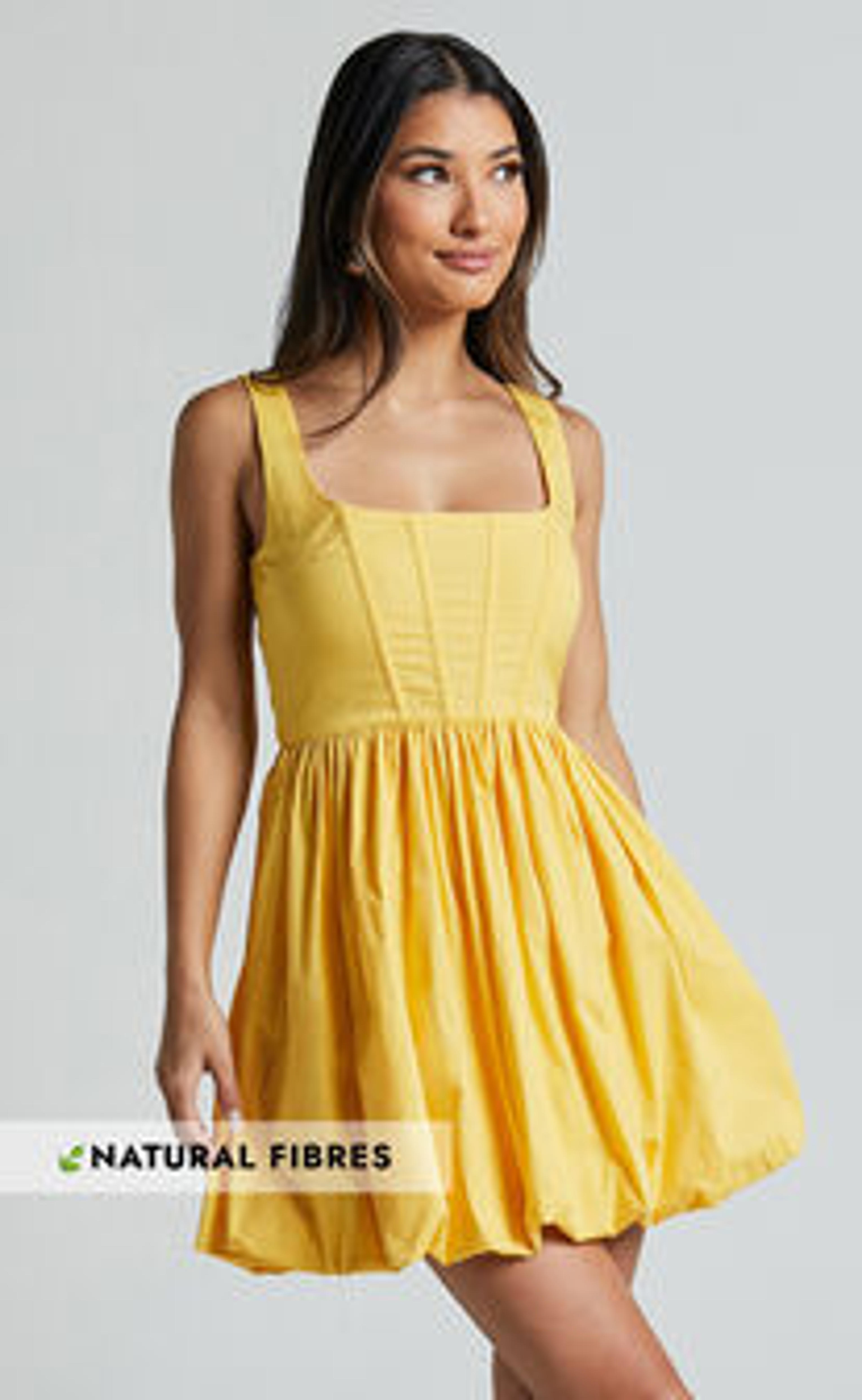 Brianda Mini Dress - Corset Bodice Bubble Hem Dress in Yellow | Showpo USA