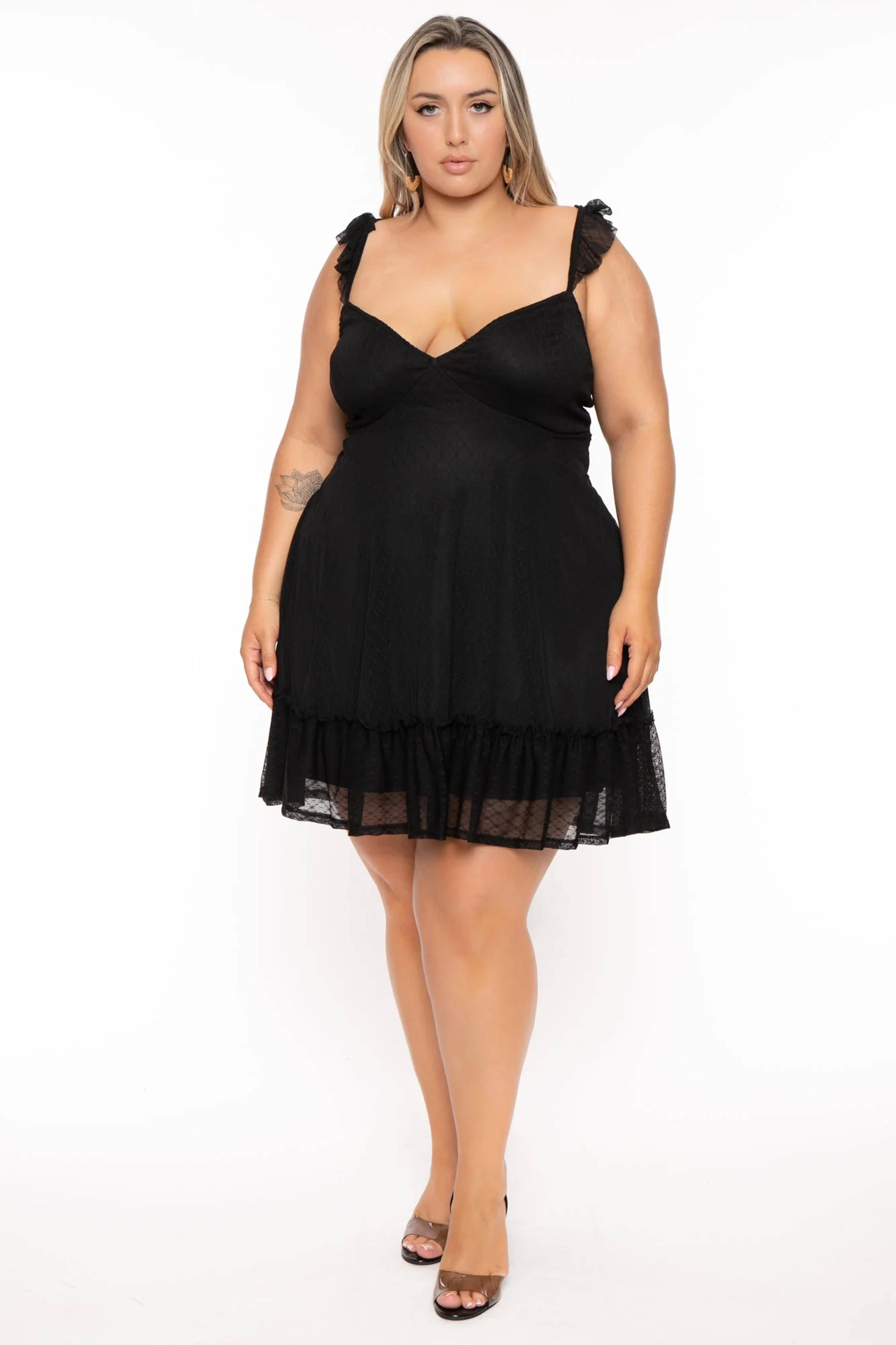 Plus Size Nellie Lace Mesh Ruffle Flare Dress - Black – Curvy Sense