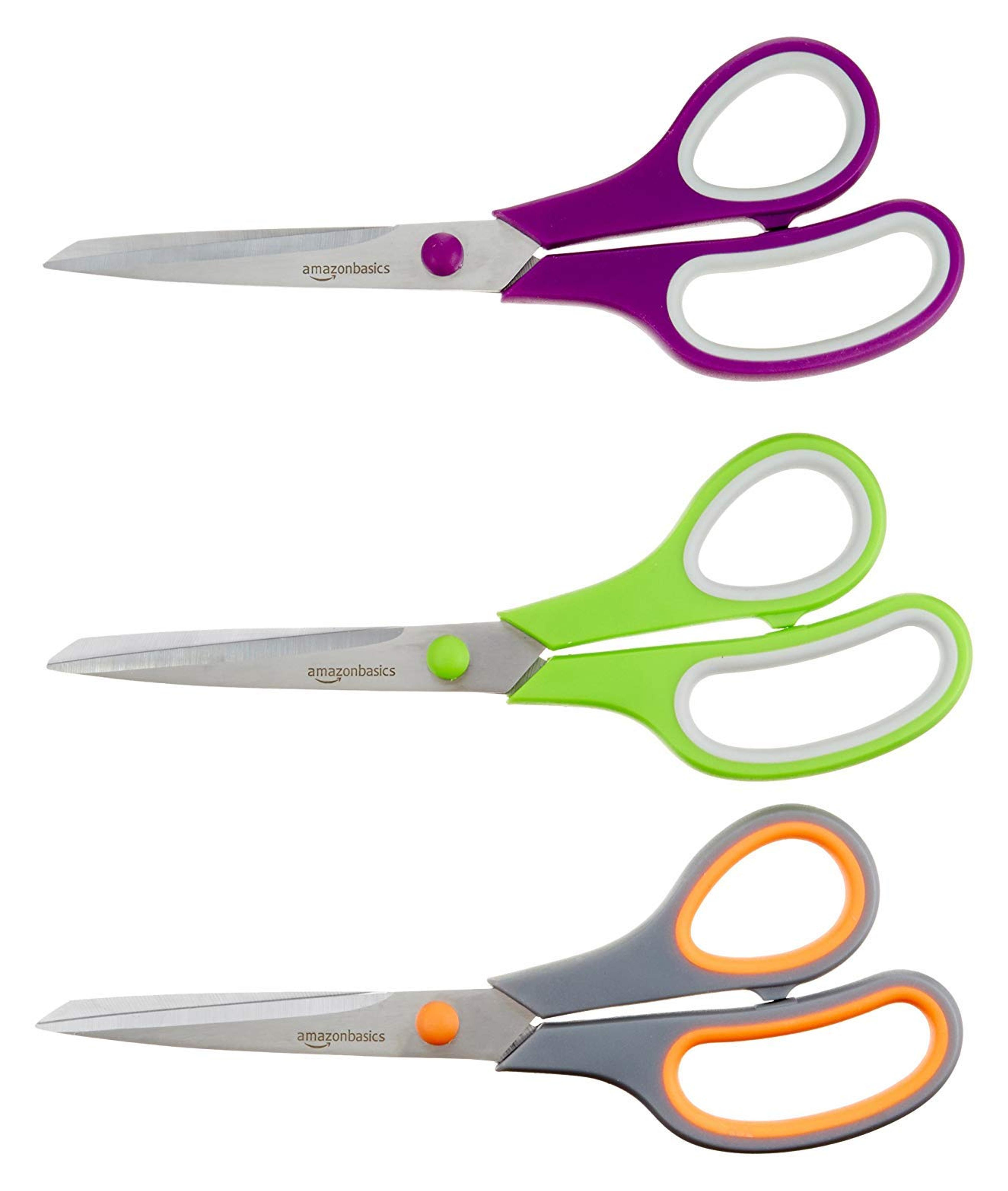 Amazon.com: Amazon Basics Multipurpose, Comfort Grip, Titanium Fused, Stainless Steel Office Scissors - Pack of 3 : Everything Else