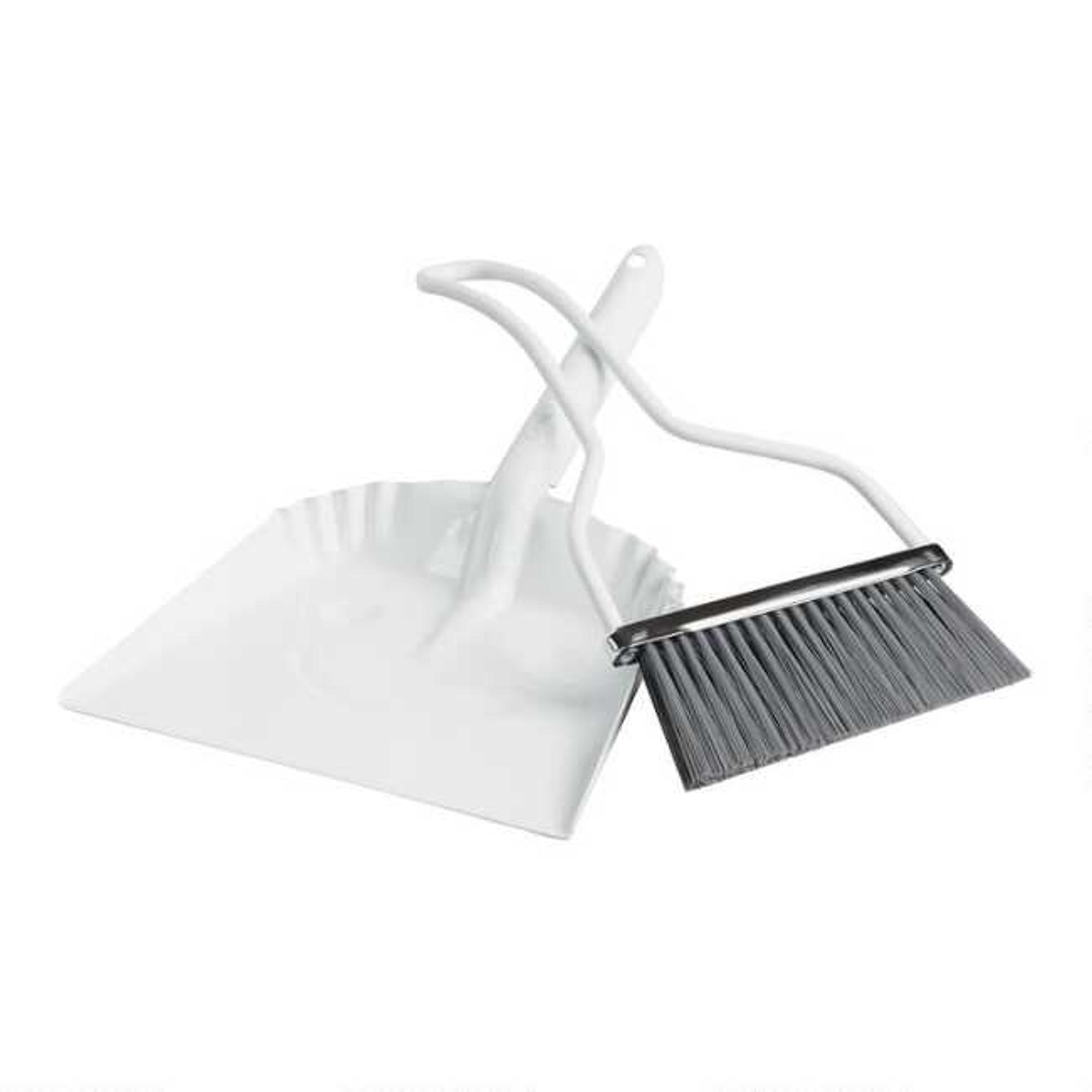 White Metal Smiley Dustpan and Hand Broom Set