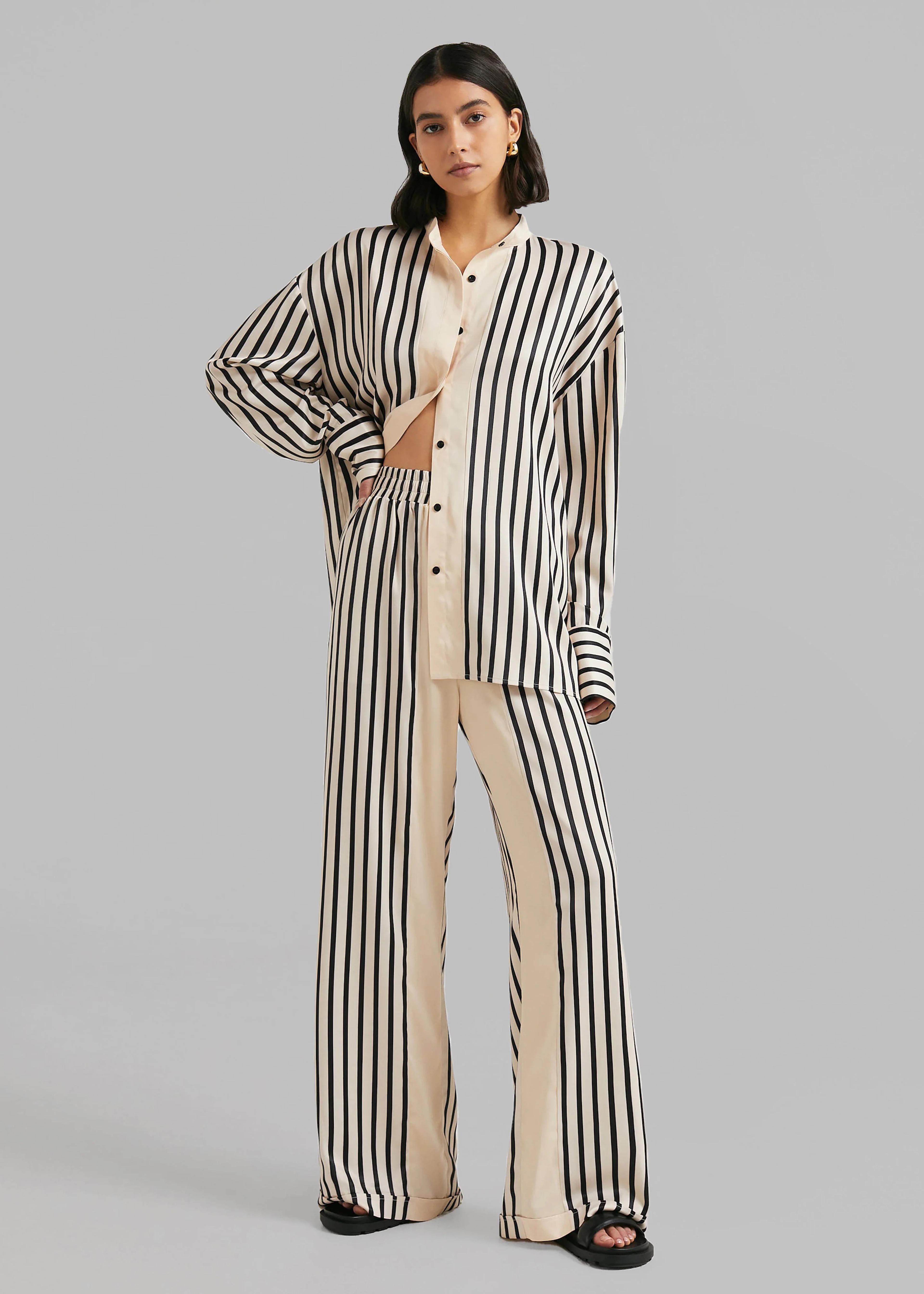 Solaqua The Resort Shirt - Ecru with Black Stripes