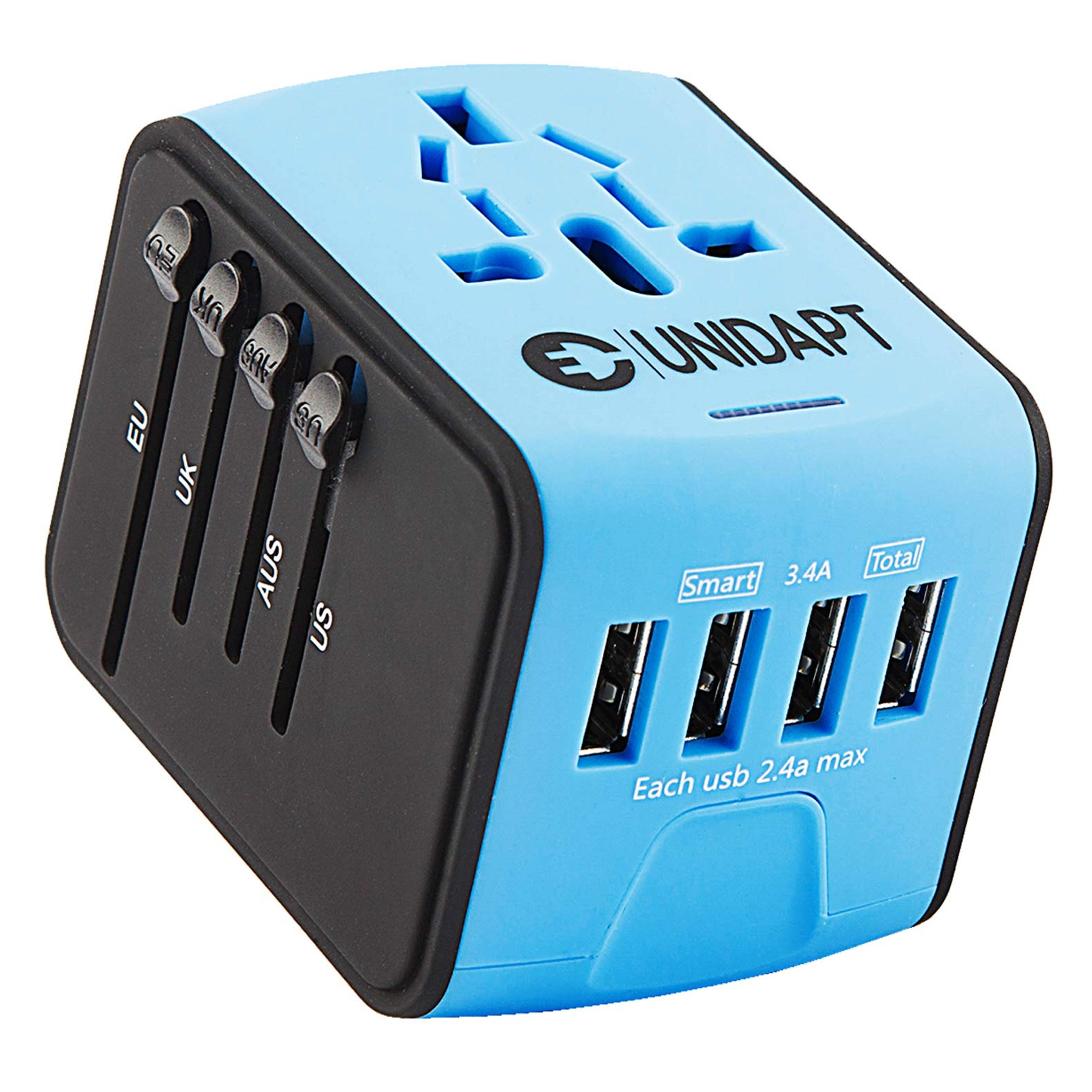 Amazon.com: Unidapt Universal Travel Adapter, International Plug Adapter Fast 2,4A 4-USB European Power Plug, AC Wall Charger – Worldwide Outlet for Europe US USA UK EU AUS, Blue : Cell Phones & Accessories