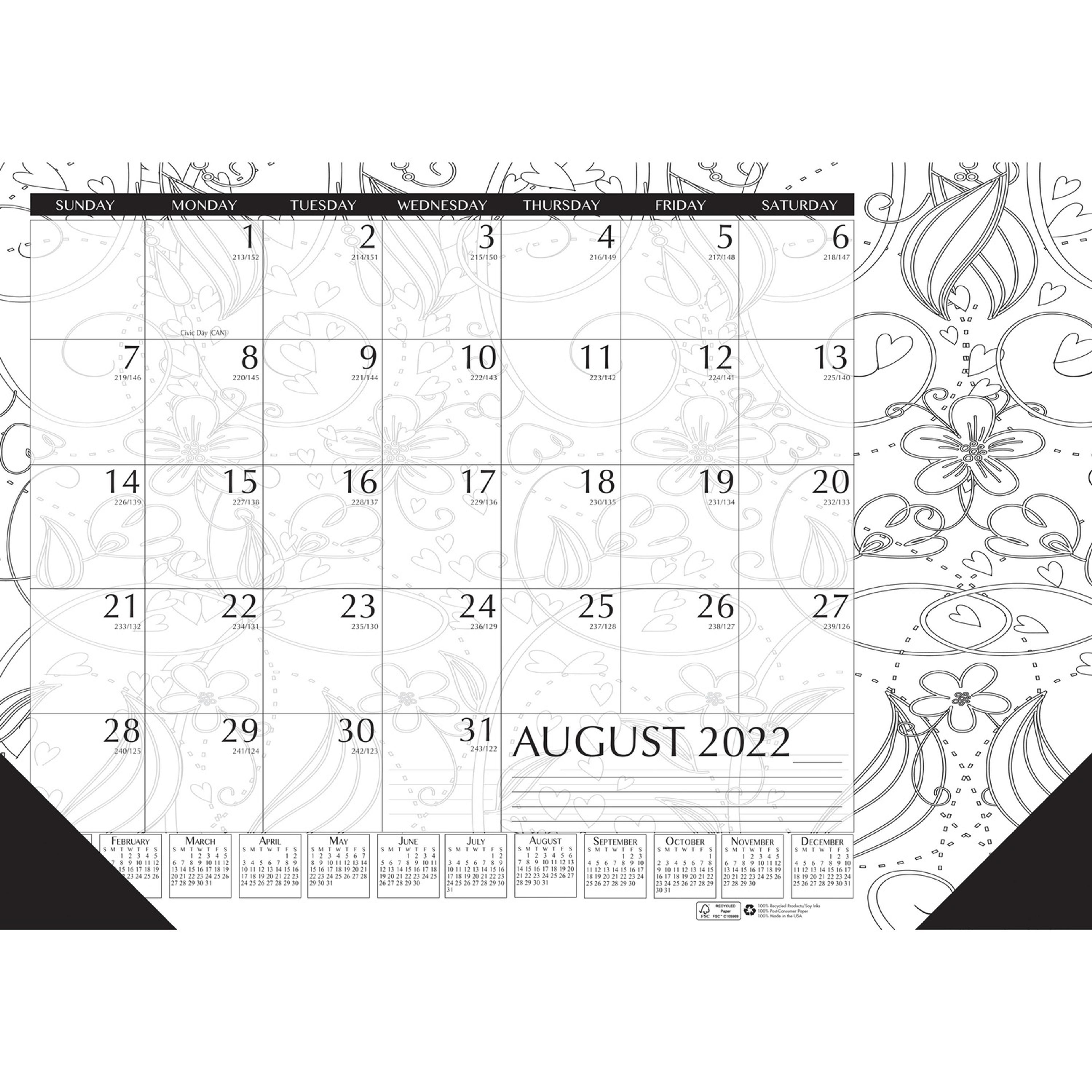 House of Doolittle, HOD1875, Academic Doodle Monthly Desk Pad Calendar, 1 Each, Black/White - Walmart.com