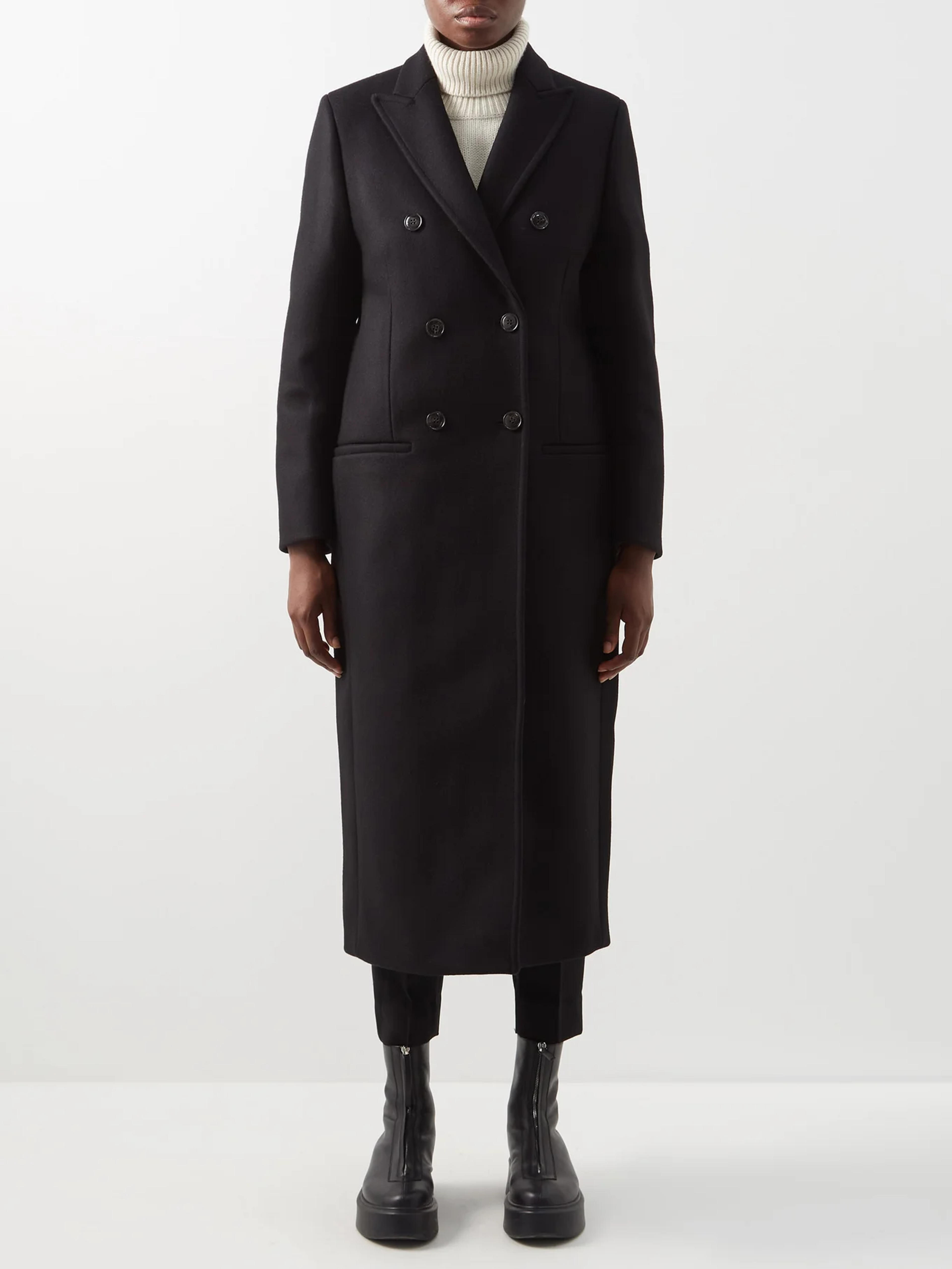 Black Double-breasted delaine coat | Toteme | MATCHESFASHION US