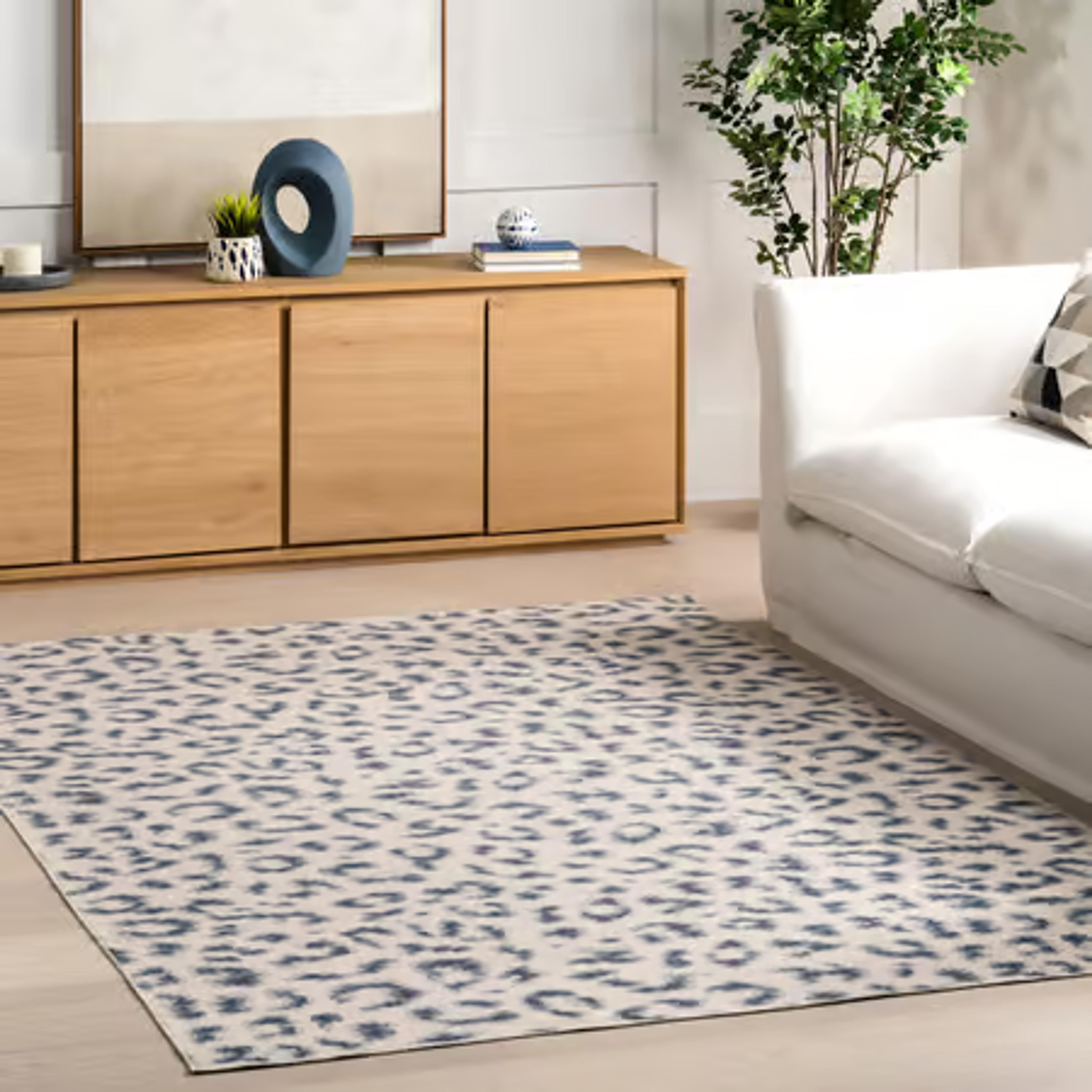 Rain Haven Tessa Leopard Washable Blue Rug