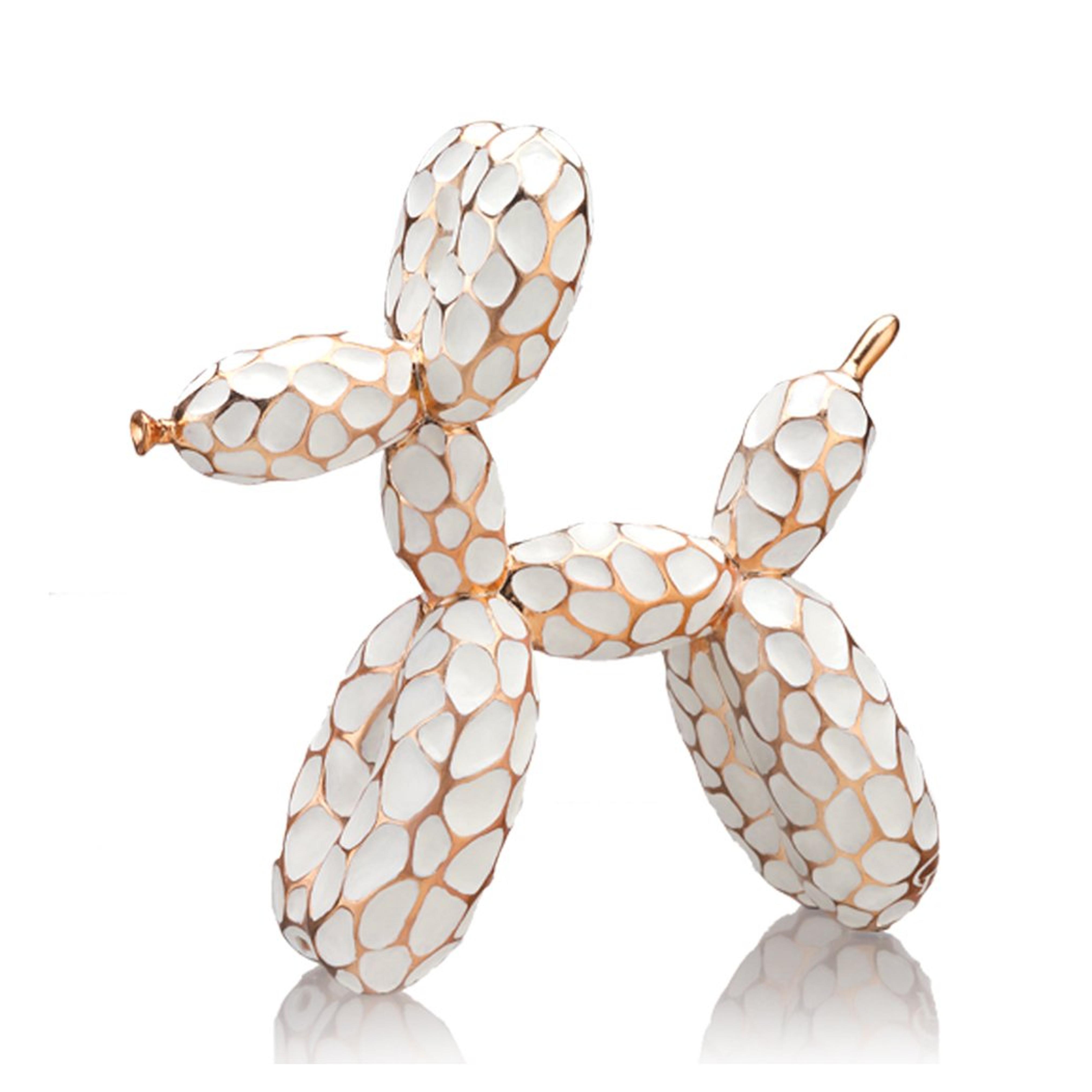 Balloon Dog Figurine Statue Home Decor - White and Gold Mosaic - Large