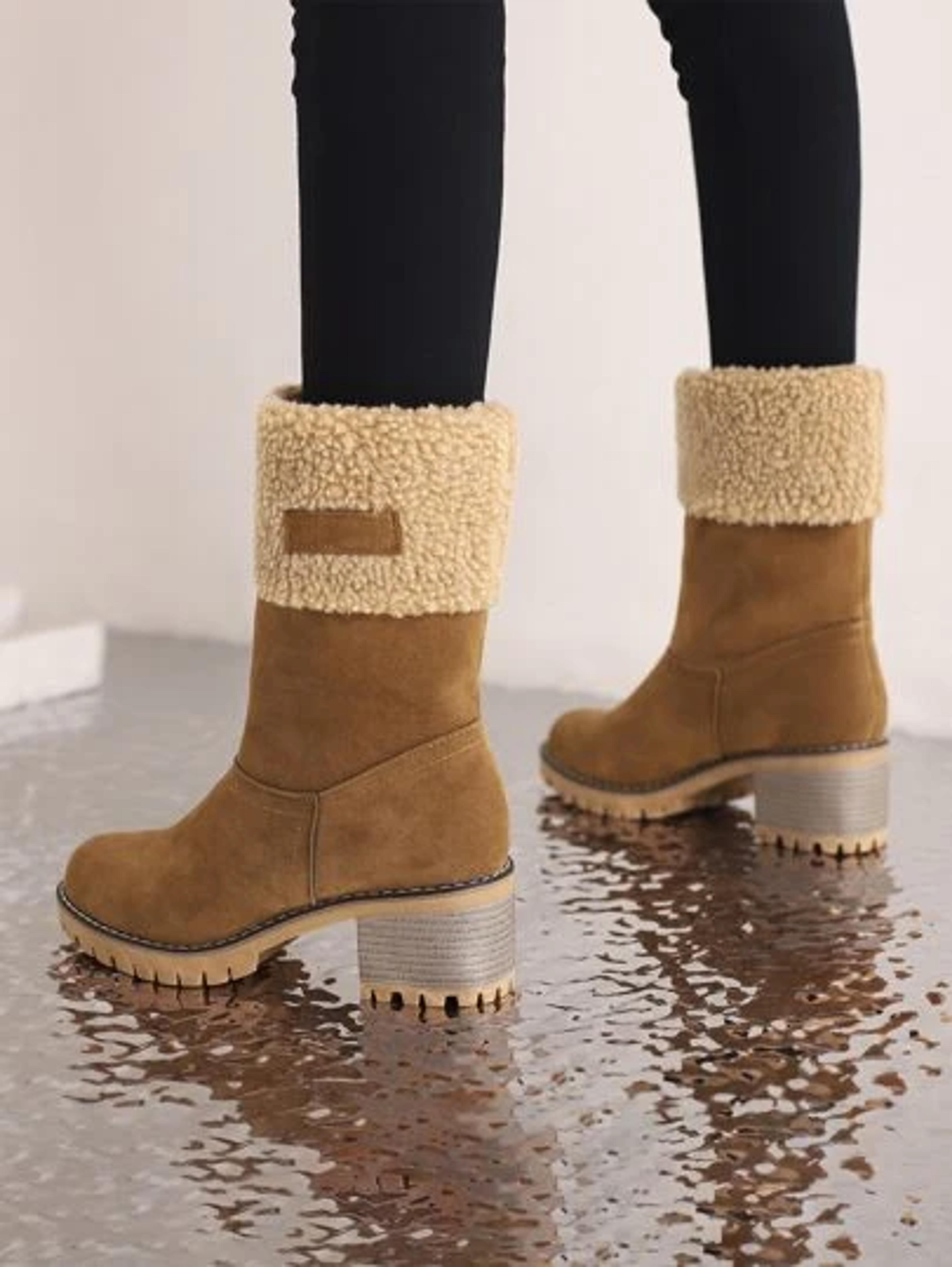 Fuzzy Chunky Heeled Faux Suede Classic Boots | SHEIN USA