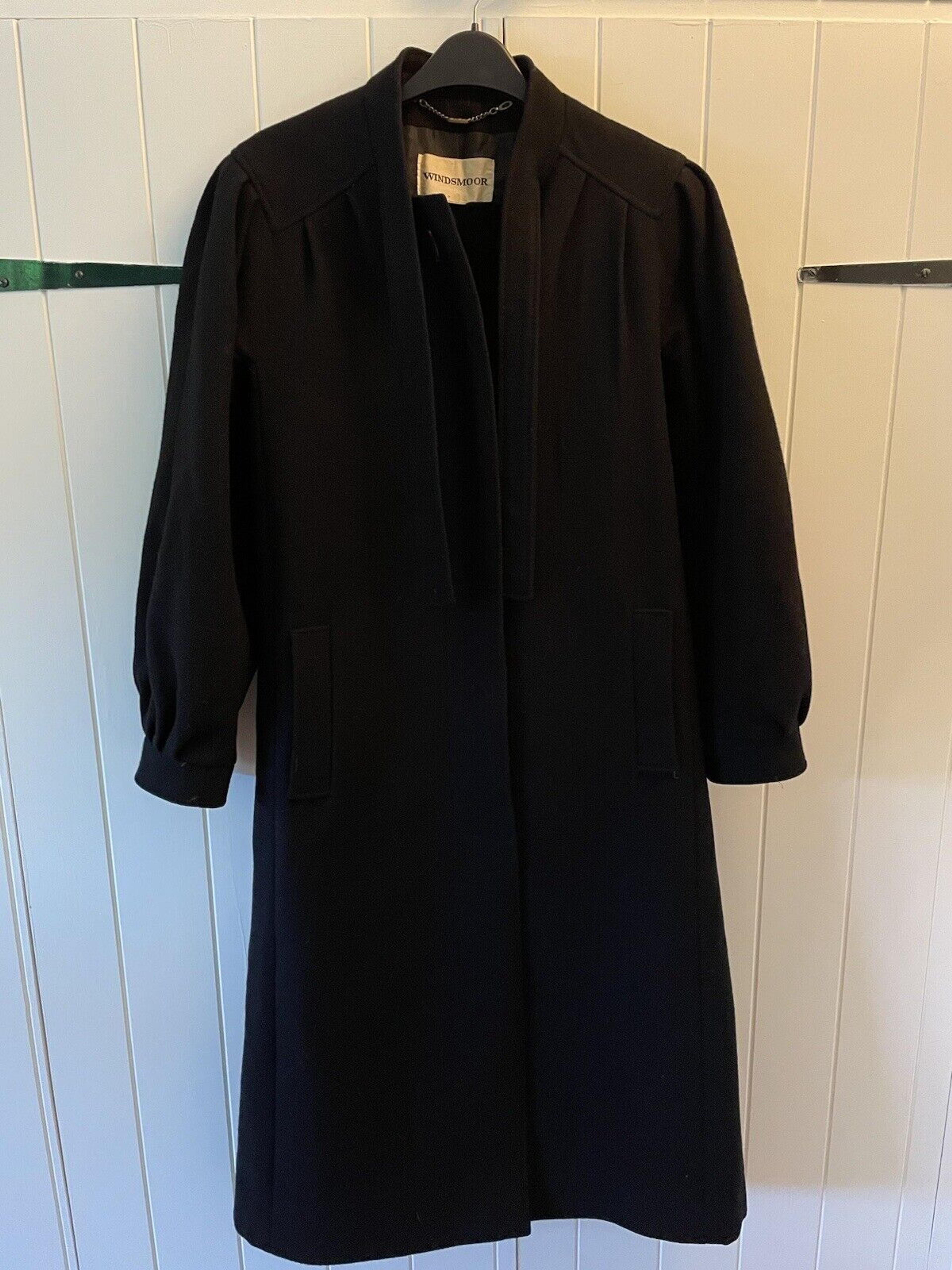 Windsmoor Vintage Black Long Length Wool Pea Coat Size 8 Pockets | eBay