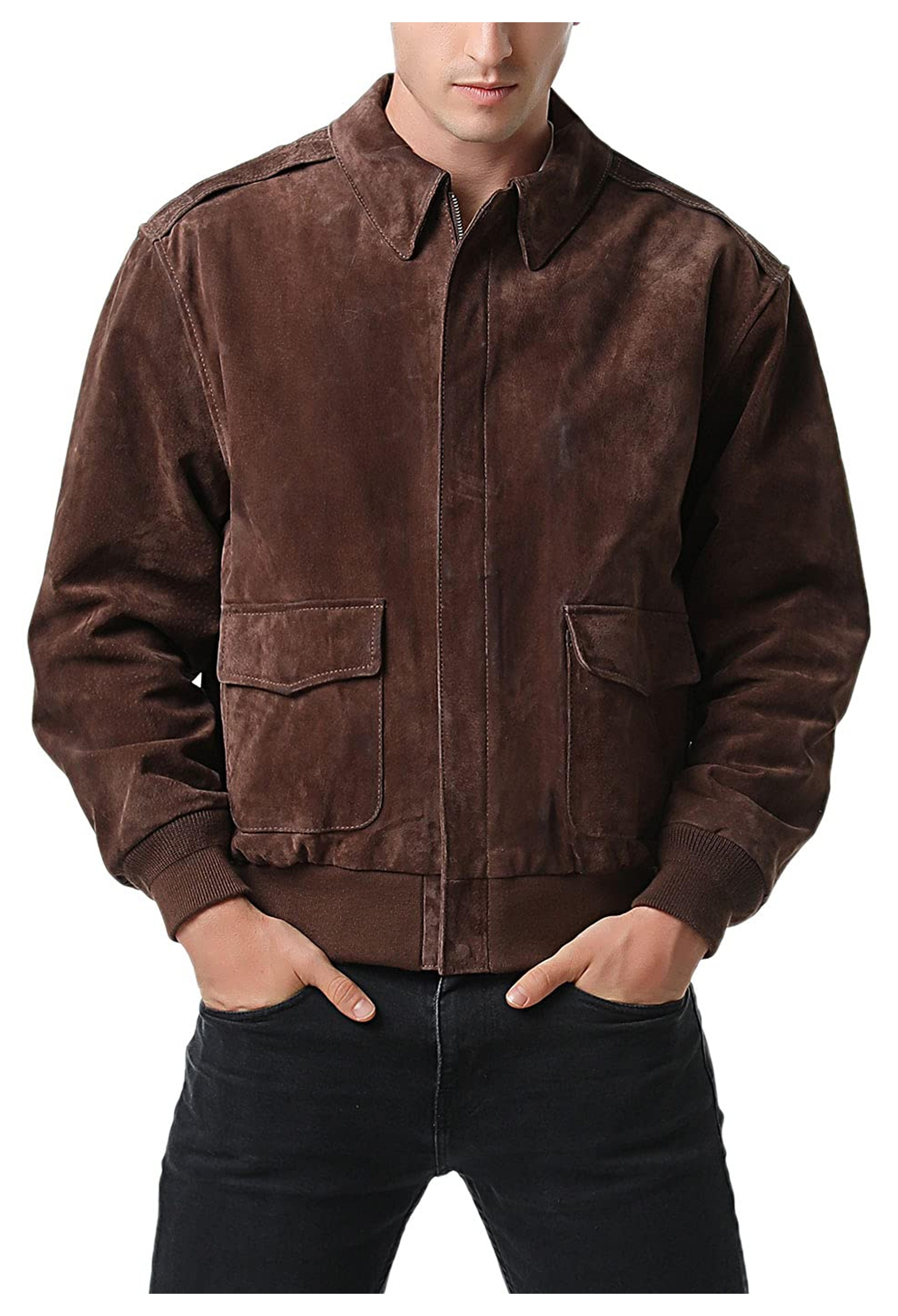 Landing Leathers Men Air Force A-2 Suede Leather Flight Bomber Jacket (Regular and Big & Tall) at Amazon Men’s Clothing store