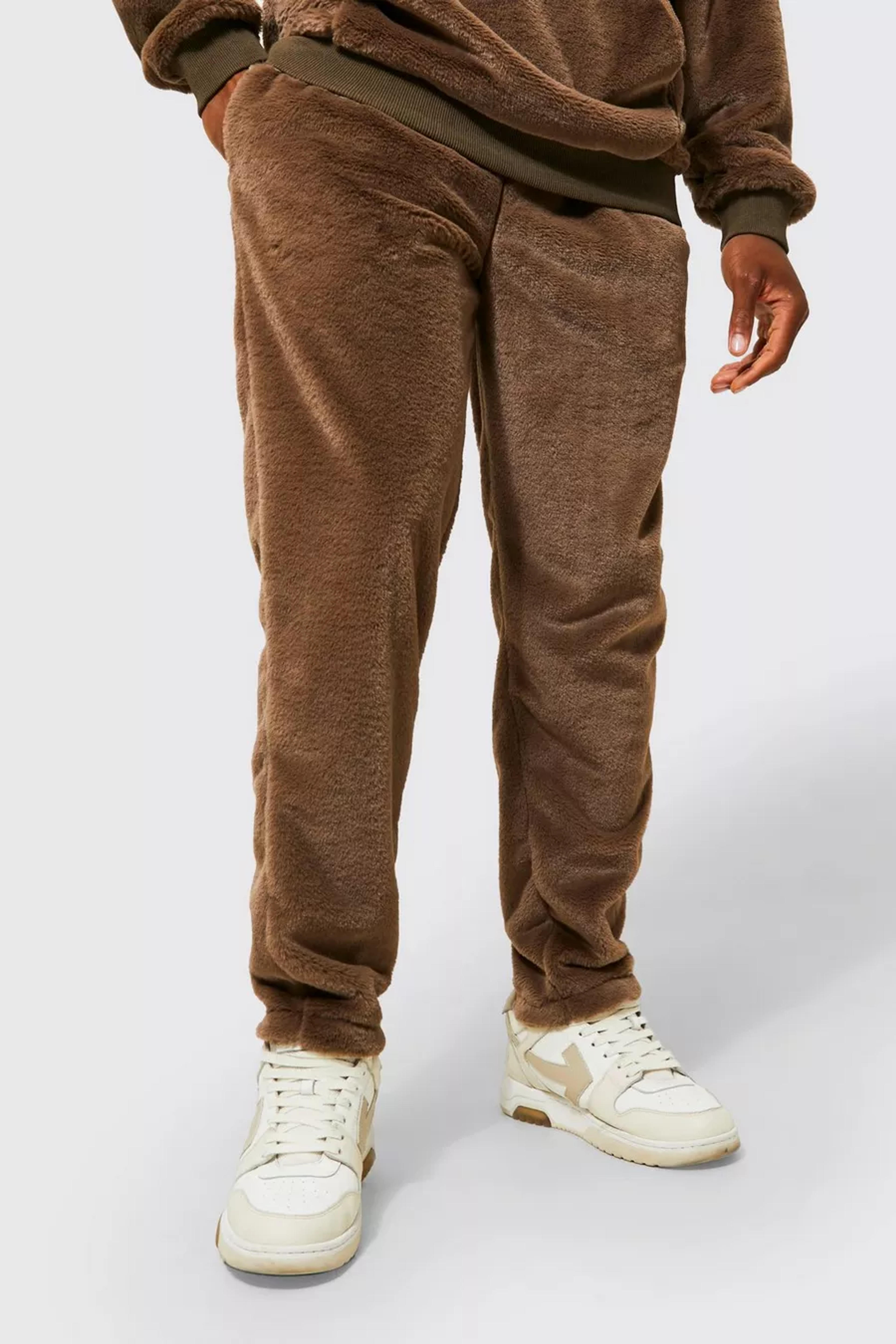 Straight Leg Faux Fur Jogger | boohoo