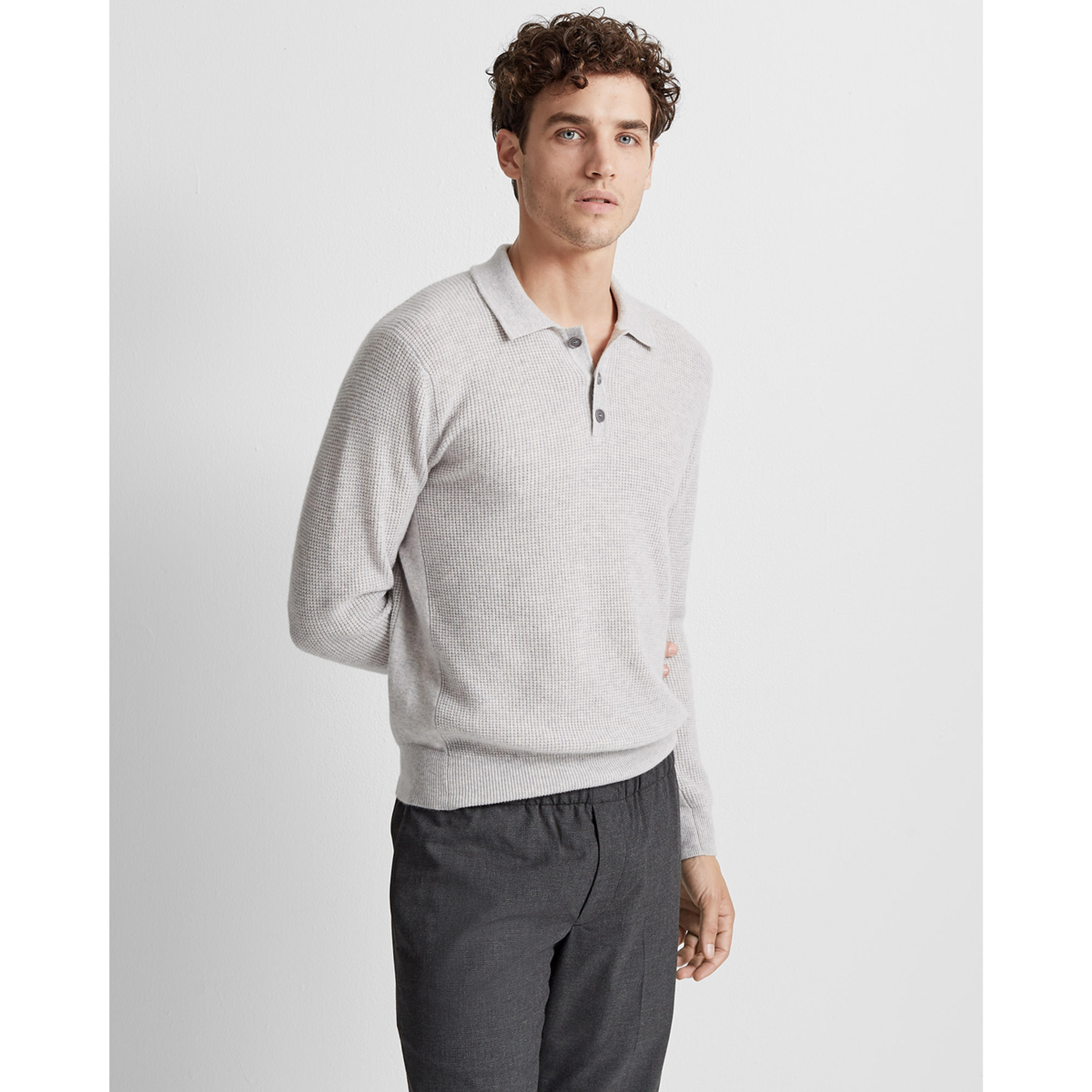 Cashmere Waffle Polo Sweater