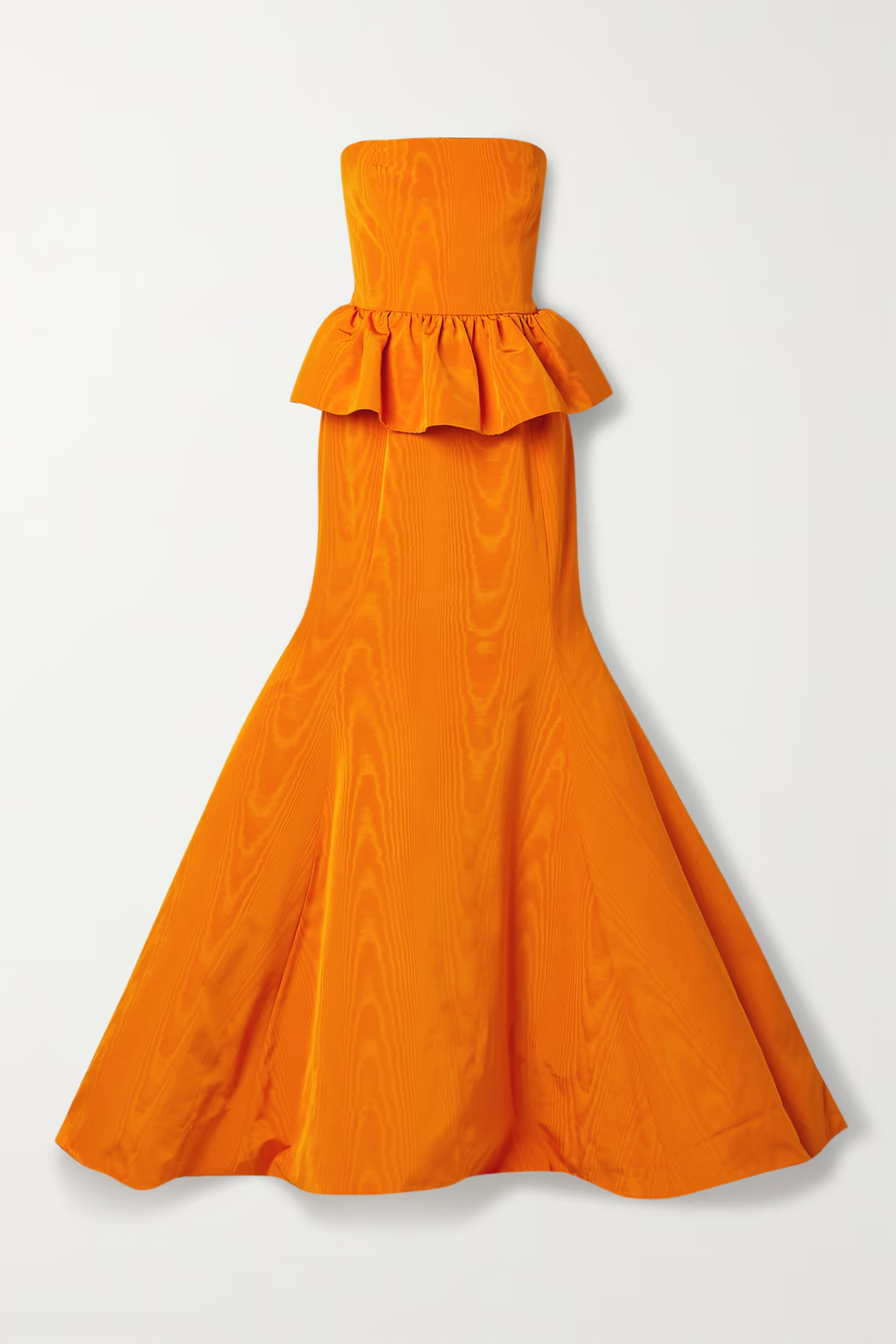 OSCAR DE LA RENTA - Strapless cotton-blend moire peplum gown