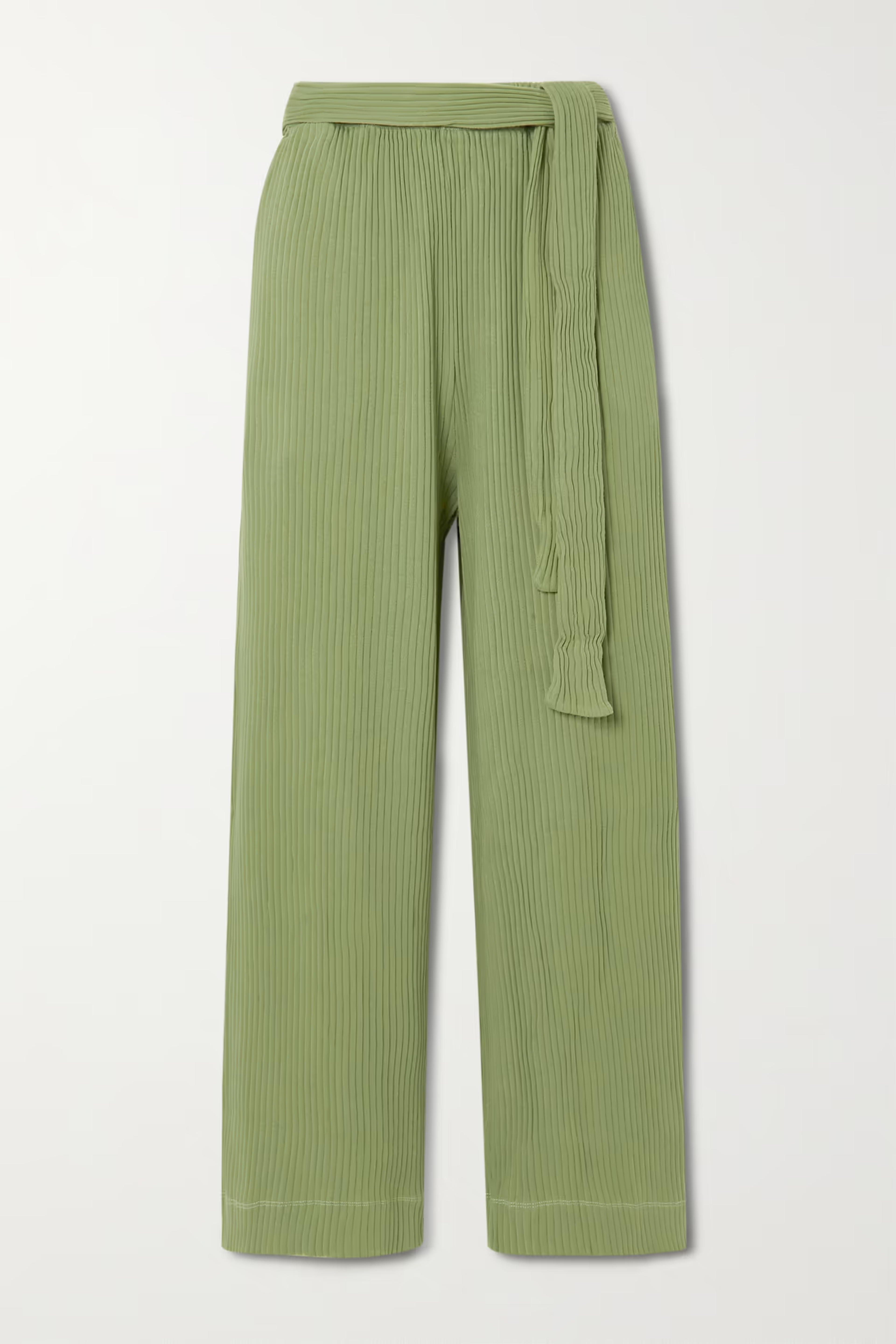 BASERANGE - Lhasa cropped belted ribbed organic cotton wide-leg pants