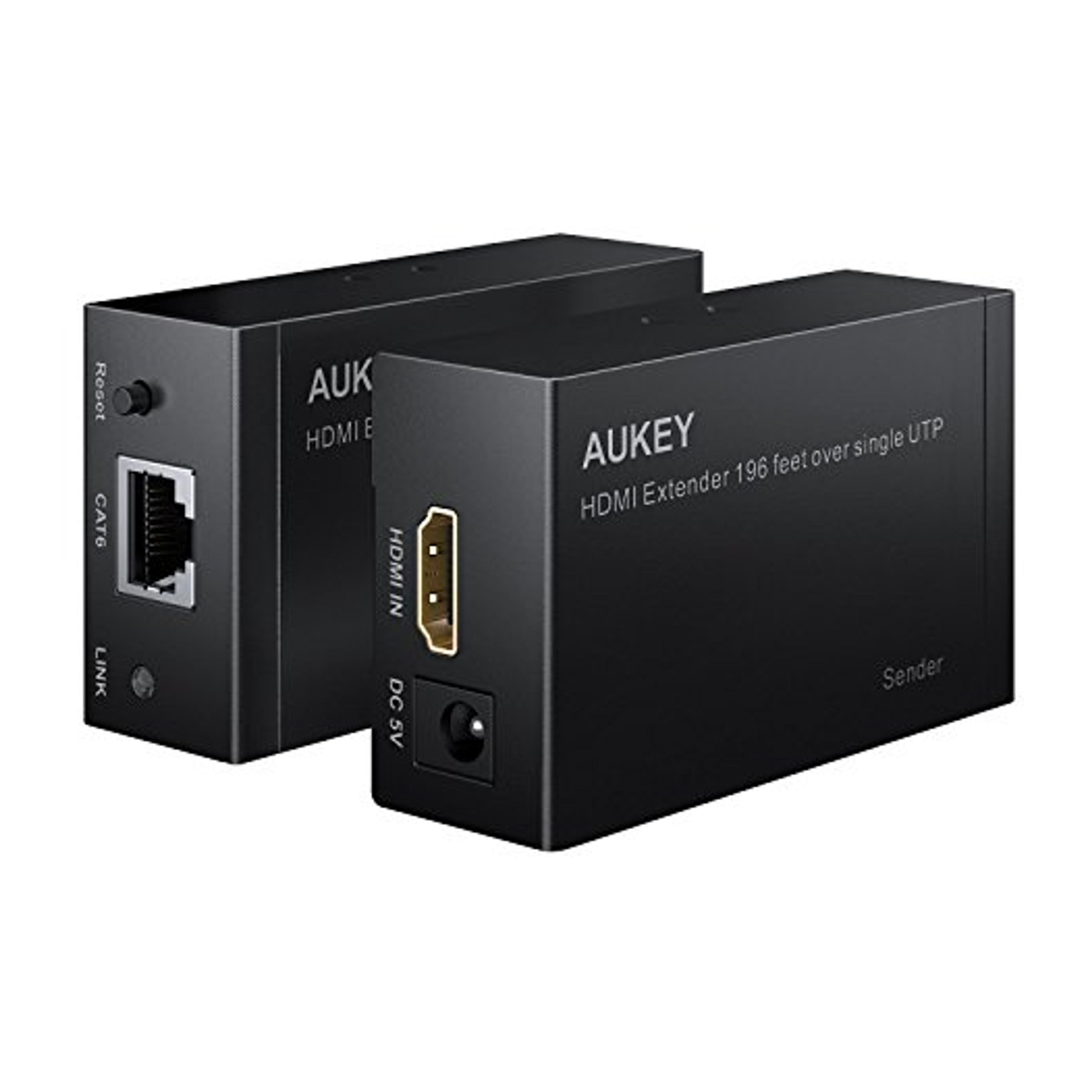 AUKEY HDMI Extender, Powered HDMI Repeater over Cat 5 / 6 Ethernet Cable, Supports Full HD 1080P up to 196ft