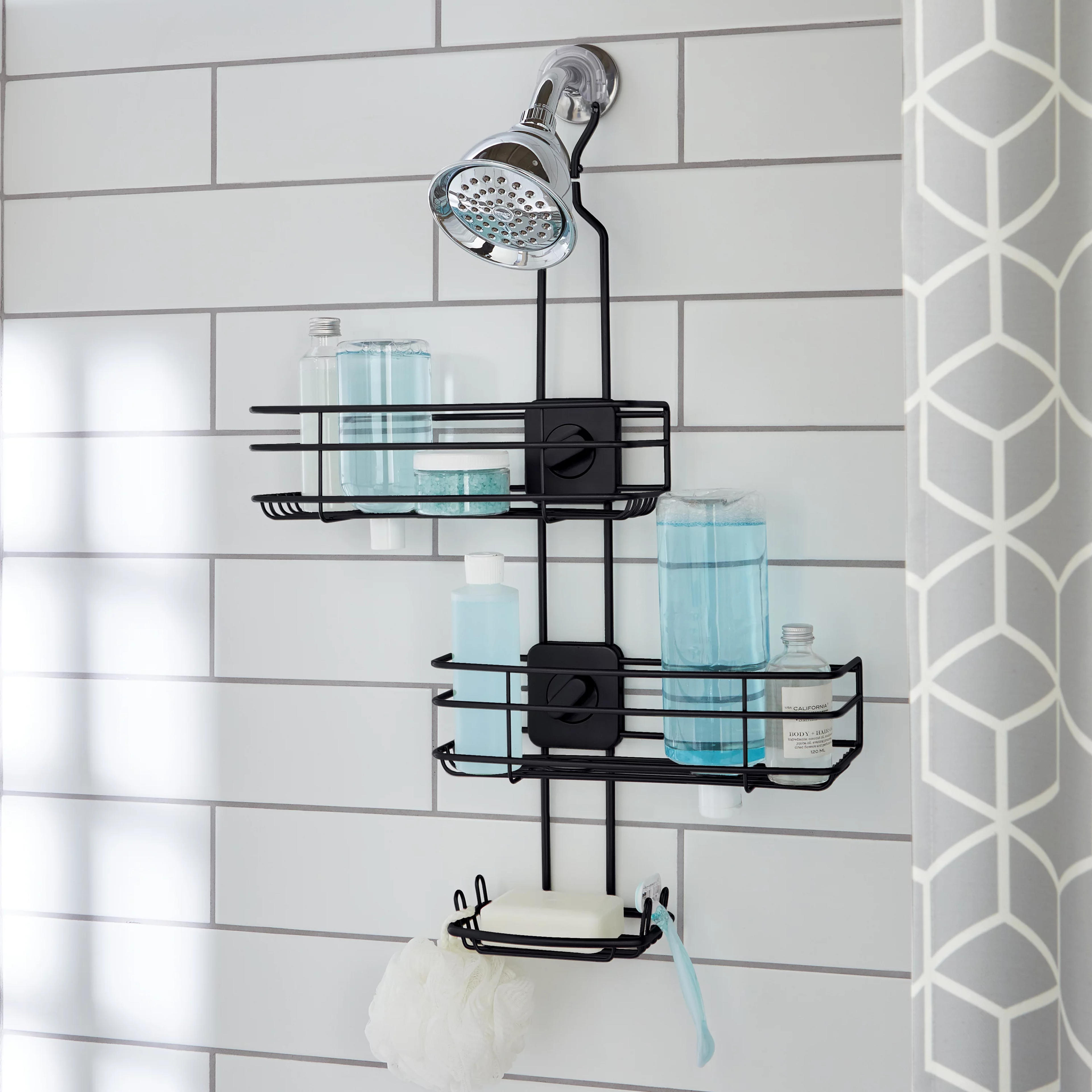 Better Homes & Gardens Rust-Resistant Adjustable Shower Caddy, 2 Shelves, in Matte Black Finish