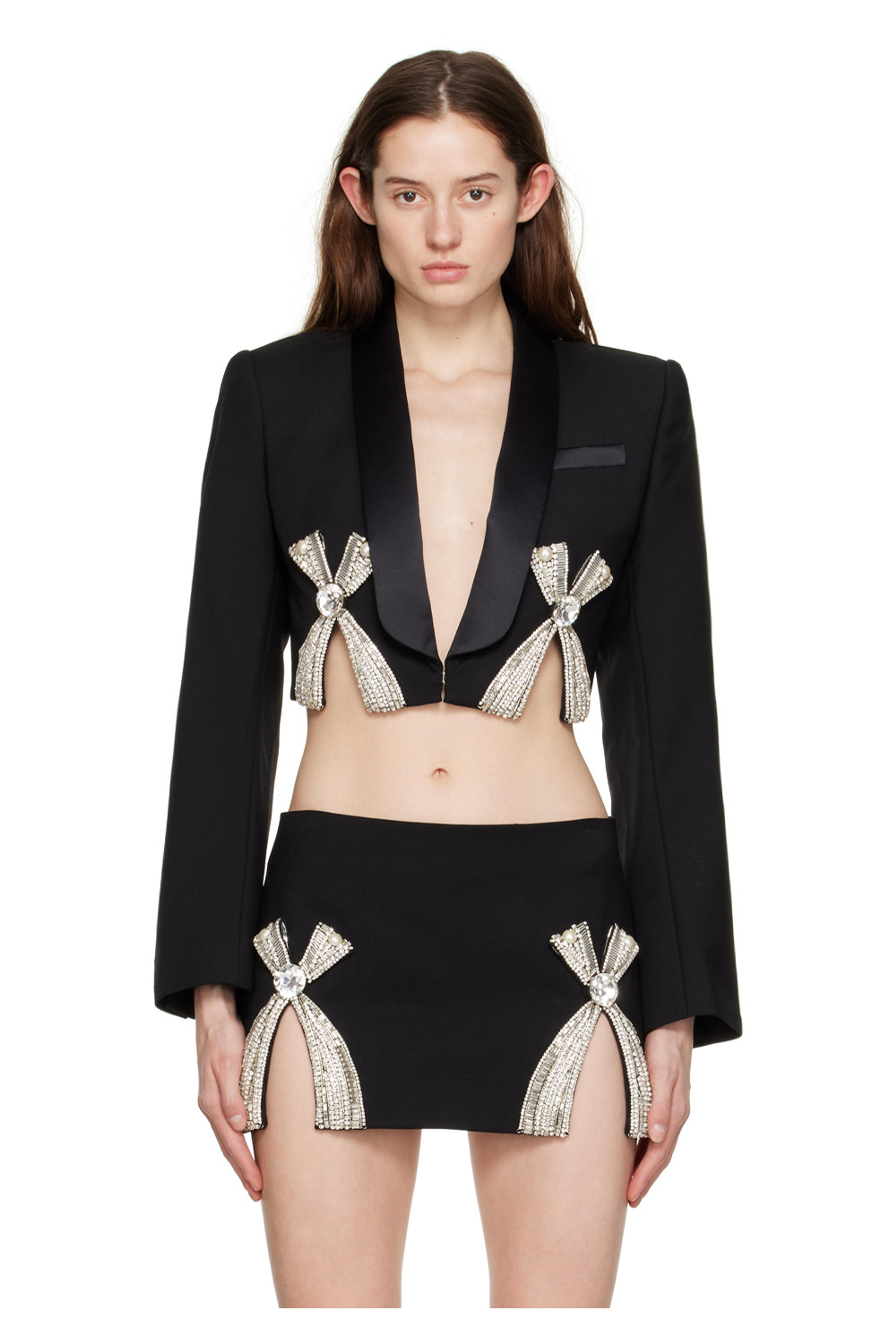 Black Deco Bow Blazer by AREA on Sale